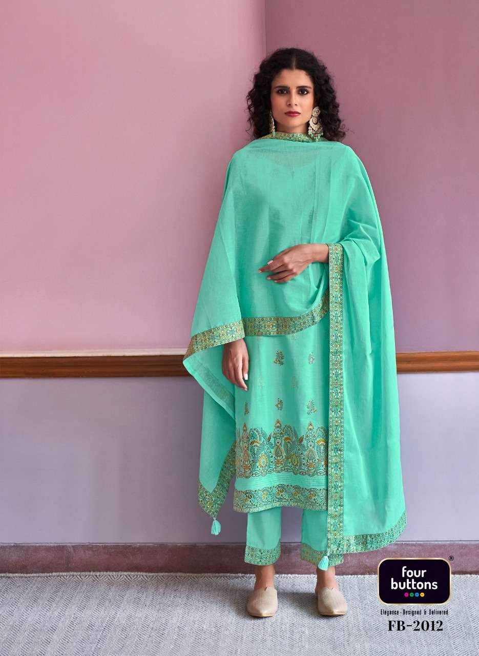 RESHAM BY FOUR BUTTONS 2011 TO 2016 SERIES BEAUTIFUL SUITS COLORFUL STYLISH FANCY CASUAL WEAR & ETHNIC WEAR PURE COTTON JACQUARD DRESSES AT WHOLESALE PRICE