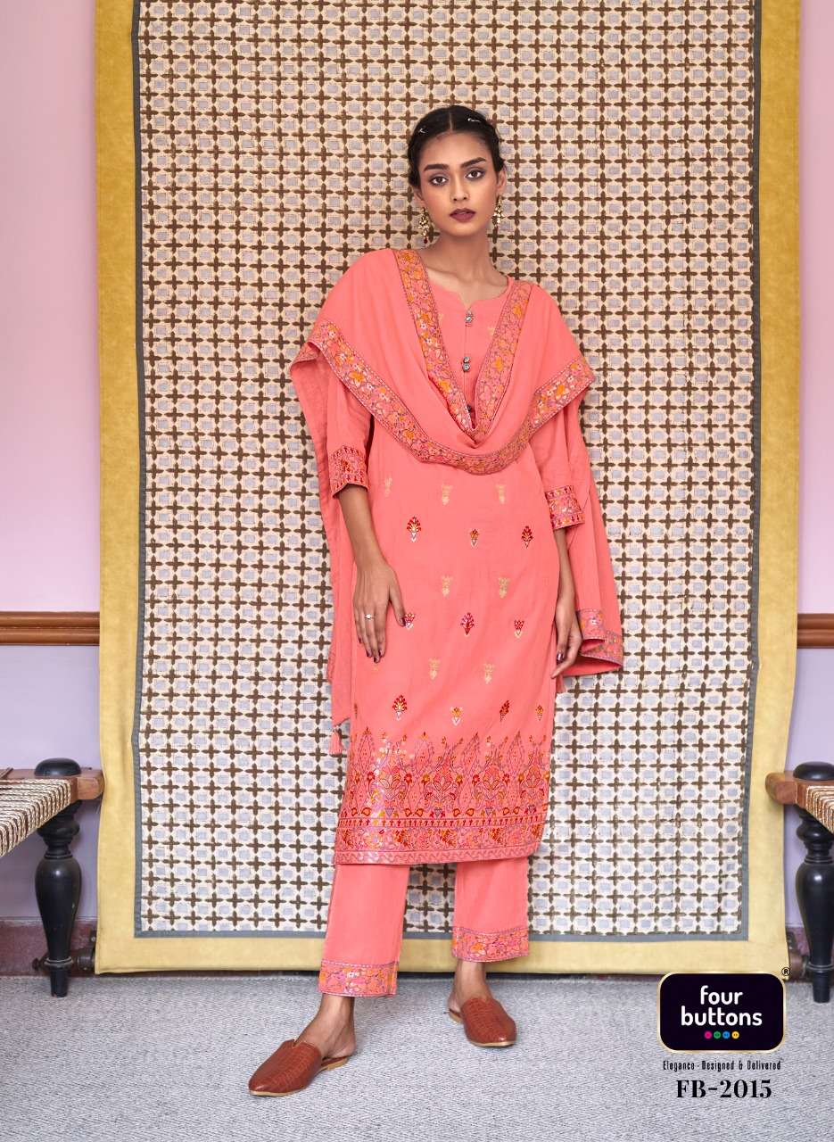 RESHAM BY FOUR BUTTONS 2011 TO 2016 SERIES BEAUTIFUL SUITS COLORFUL STYLISH FANCY CASUAL WEAR & ETHNIC WEAR PURE COTTON JACQUARD DRESSES AT WHOLESALE PRICE
