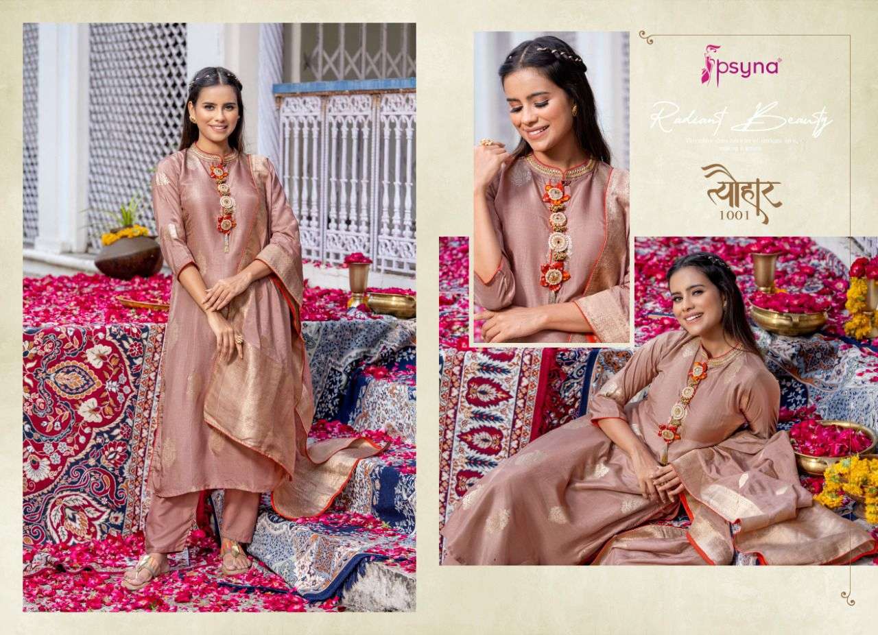 TYOHAR BY PSYNA 1001 TO 1006 SERIES BEAUTIFUL SUITS COLORFUL STYLISH FANCY CASUAL WEAR & ETHNIC WEAR PURE JACQUARD DRESSES AT WHOLESALE PRICE