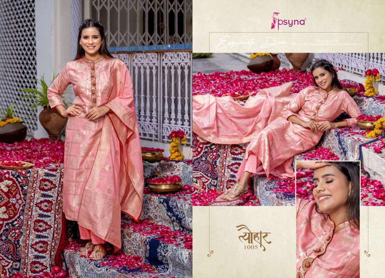 TYOHAR BY PSYNA 1001 TO 1006 SERIES BEAUTIFUL SUITS COLORFUL STYLISH FANCY CASUAL WEAR & ETHNIC WEAR PURE JACQUARD DRESSES AT WHOLESALE PRICE