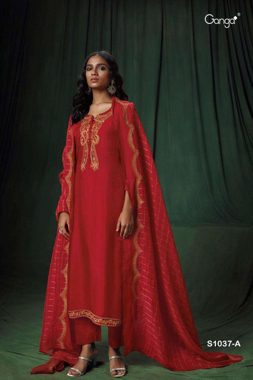 Binah-1037 By Ganga Fashion 1037-A To 1037-C Series Beautiful Suits Colorful Stylish Fancy Casual Wear & Ethnic Wear Premium Bemberg Silk Embroidery Work Dresses At Wholesale Price