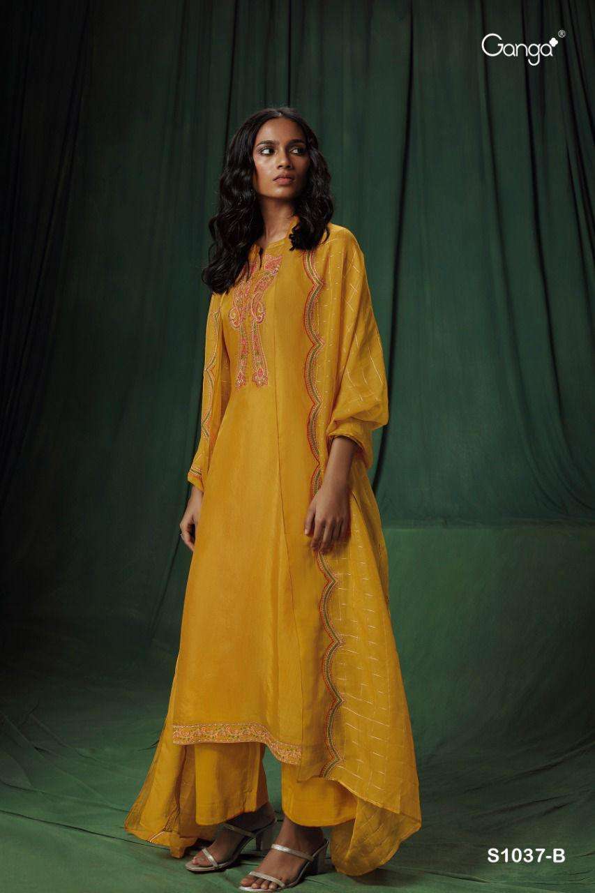 Binah-1037 By Ganga Fashion 1037-A To 1037-C Series Beautiful Suits Colorful Stylish Fancy Casual Wear & Ethnic Wear Premium Bemberg Silk Embroidery Work Dresses At Wholesale Price