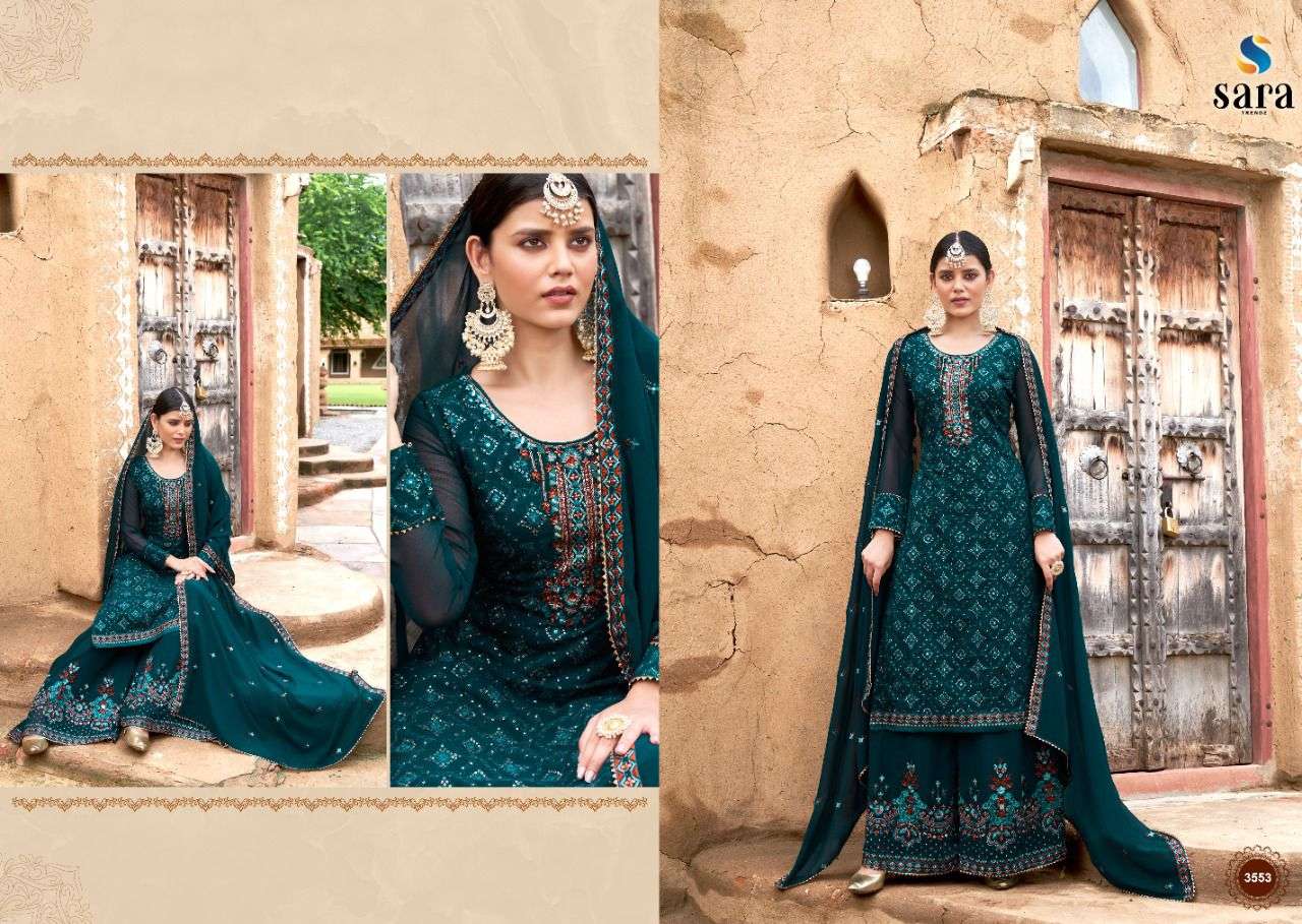 NIHARIKA BY SARA TRENDZ 3551 TO 3554 SERIES BEAUTIFUL SHARARA SUITS COLORFUL STYLISH FANCY CASUAL WEAR & ETHNIC WEAR GEORGETTE DRESSES AT WHOLESALE PRICE