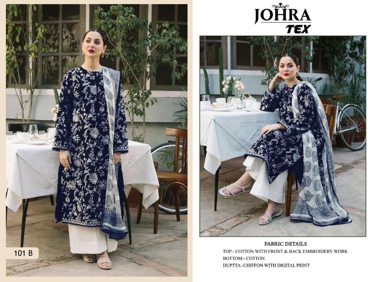 JOHRA HIT DESIGN 101 COLOURS BY JOHRA TEX DESIGNER PAKISTANI SUITS BEAUTIFUL STYLISH FANCY COLORFUL PARTY WEAR & OCCASIONAL WEAR COTTON EMBROIDERED DRESSES AT WHOLESALE PRICE