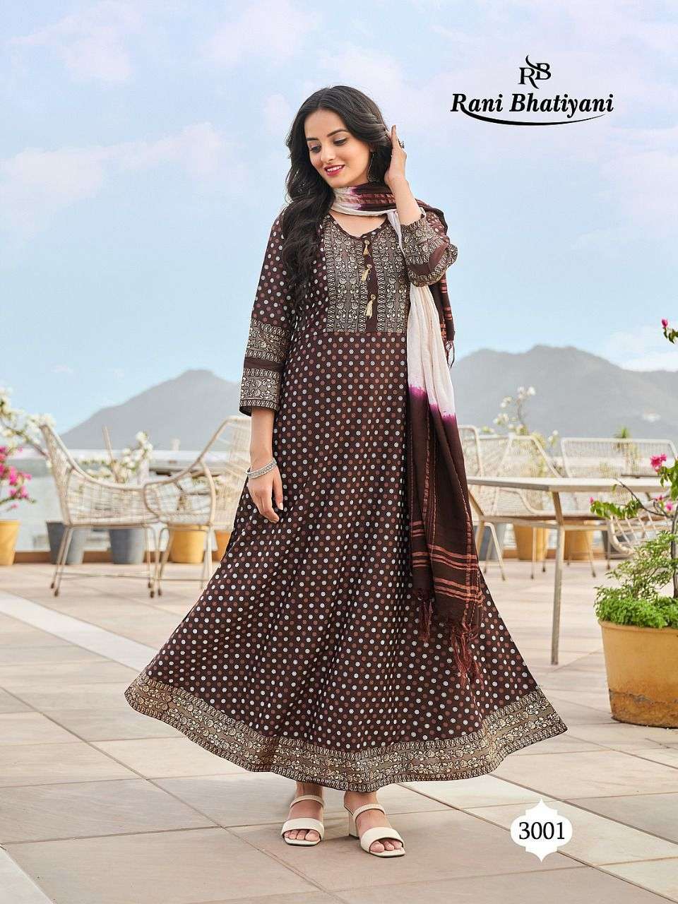 ANKITA VOL-3 BY RANI BHATIYANI 3001 TO 3008 SERIES BEAUTIFUL STYLISH FANCY COLORFUL CASUAL WEAR & ETHNIC WEAR RAYON FOIL GOWNS WITH DUPATTA AT WHOLESALE PRICE