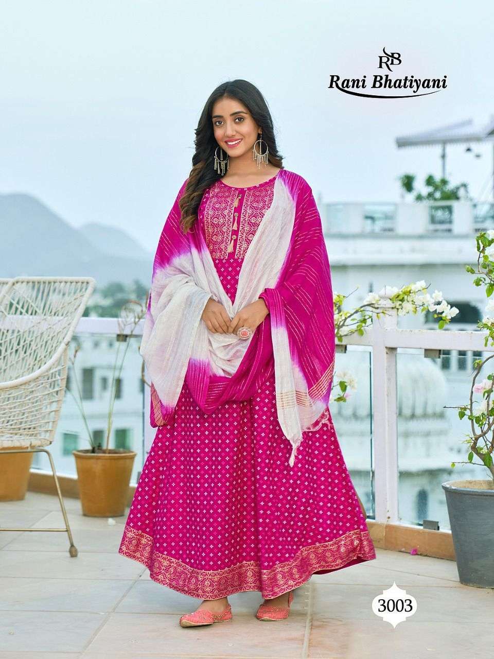 ANKITA VOL-3 BY RANI BHATIYANI 3001 TO 3008 SERIES BEAUTIFUL STYLISH FANCY COLORFUL CASUAL WEAR & ETHNIC WEAR RAYON FOIL GOWNS WITH DUPATTA AT WHOLESALE PRICE