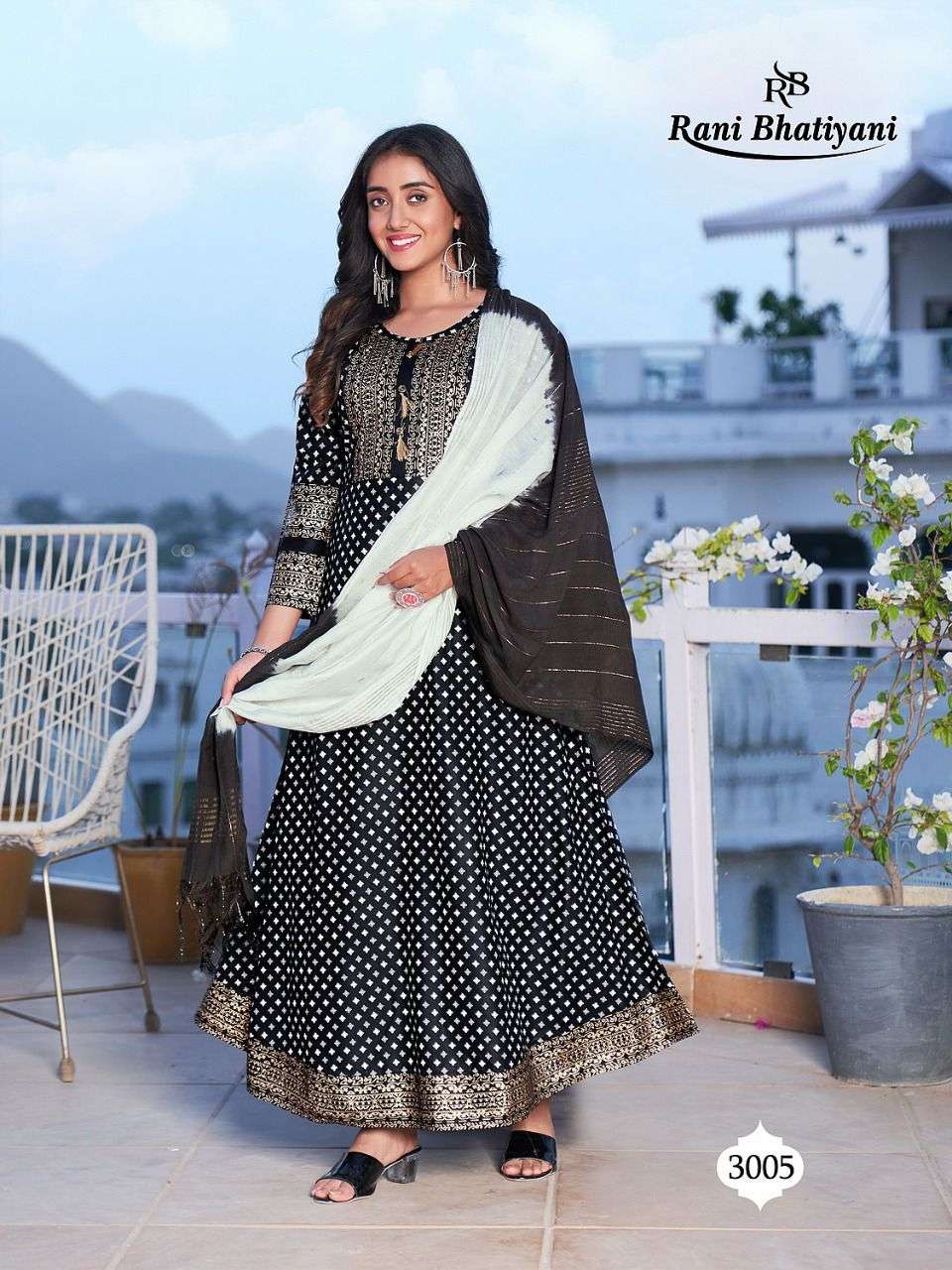 ANKITA VOL-3 BY RANI BHATIYANI 3001 TO 3008 SERIES BEAUTIFUL STYLISH FANCY COLORFUL CASUAL WEAR & ETHNIC WEAR RAYON FOIL GOWNS WITH DUPATTA AT WHOLESALE PRICE