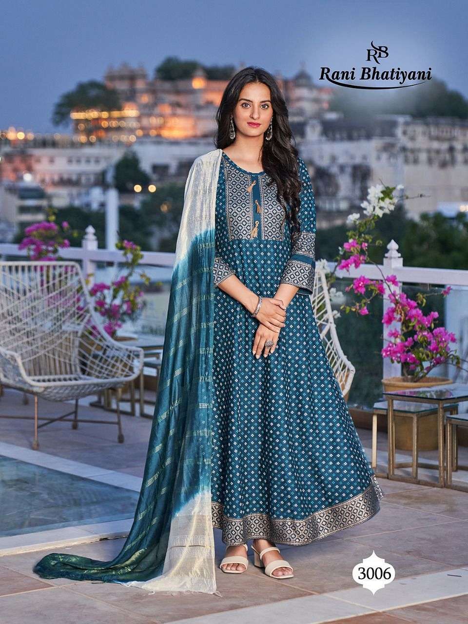 ANKITA VOL-3 BY RANI BHATIYANI 3001 TO 3008 SERIES BEAUTIFUL STYLISH FANCY COLORFUL CASUAL WEAR & ETHNIC WEAR RAYON FOIL GOWNS WITH DUPATTA AT WHOLESALE PRICE