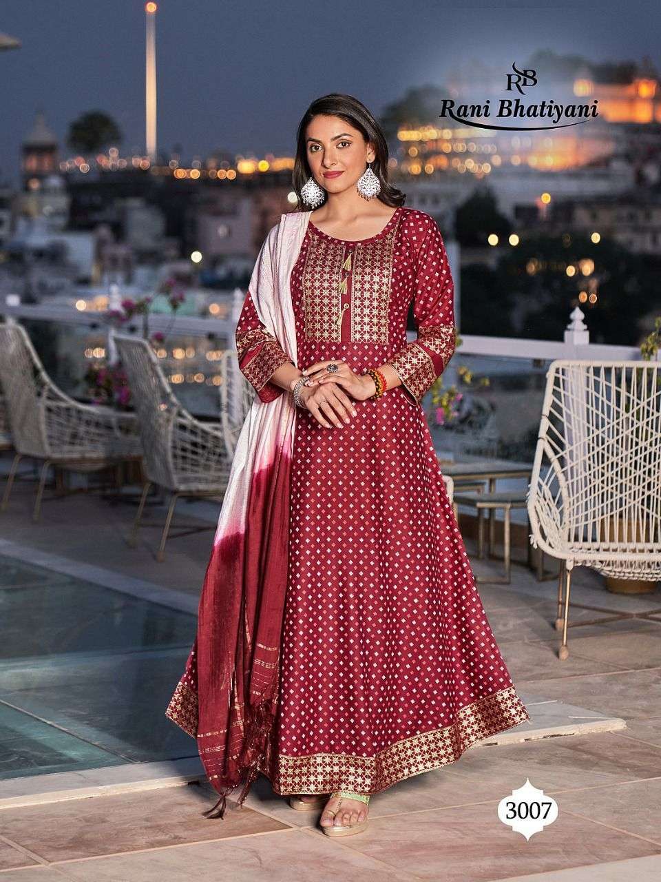 ANKITA VOL-3 BY RANI BHATIYANI 3001 TO 3008 SERIES BEAUTIFUL STYLISH FANCY COLORFUL CASUAL WEAR & ETHNIC WEAR RAYON FOIL GOWNS WITH DUPATTA AT WHOLESALE PRICE