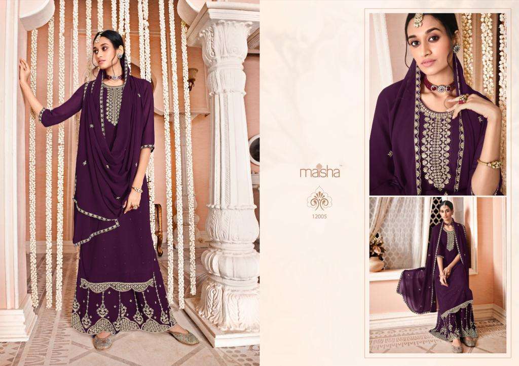 NAZMI BY MAISHA 12001 TO 12006 SERIES BEAUTIFUL SHARARA SUITS COLORFUL STYLISH FANCY CASUAL WEAR & ETHNIC WEAR PURE GEORGETTE DRESSES AT WHOLESALE PRICE