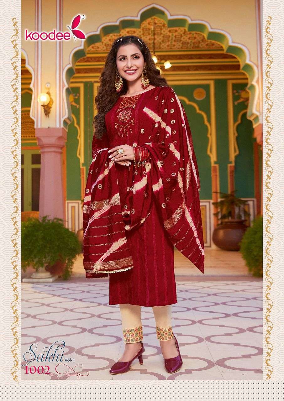 SAKHI VOL-1 BY KOODEE 1001 TO 1006 SERIES BEAUTIFUL SUITS COLORFUL STYLISH FANCY CASUAL WEAR & ETHNIC WEAR VISCOSE DRESSES AT WHOLESALE PRICE