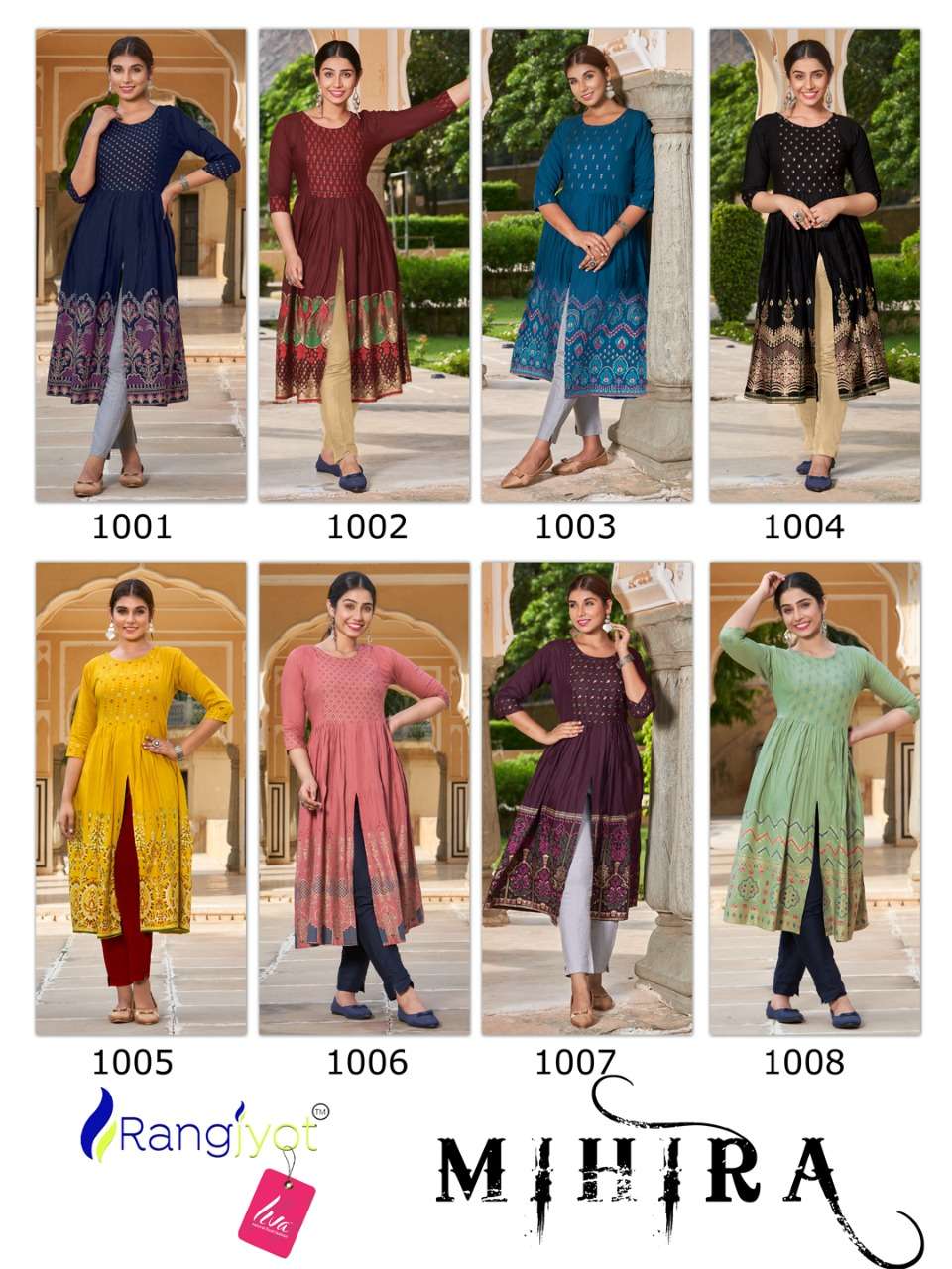 MIHIRA BY RANGJYOT FASHION 1001 TO 1008 SERIES DESIGNER STYLISH FANCY COLORFUL BEAUTIFUL PARTY WEAR & ETHNIC WEAR COLLECTION PURE RAYON KURTIS AT WHOLESALE PRICE