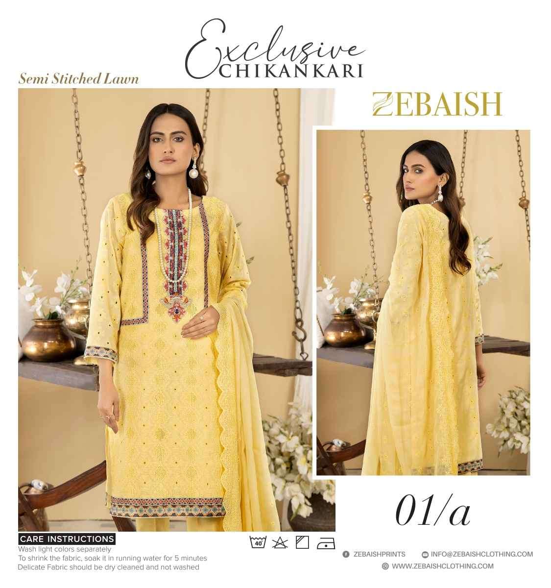 ORIGINAL PAKISTANI EXCLUSIVE CHIKANKARI BY ZEBAISH 01-A TO 04-E SERIES BEAUTIFUL PAKISTANI SUITS COLORFUL STYLISH FANCY CASUAL WEAR & ETHNIC WEAR FANCY DRESSES AT WHOLESALE PRICE