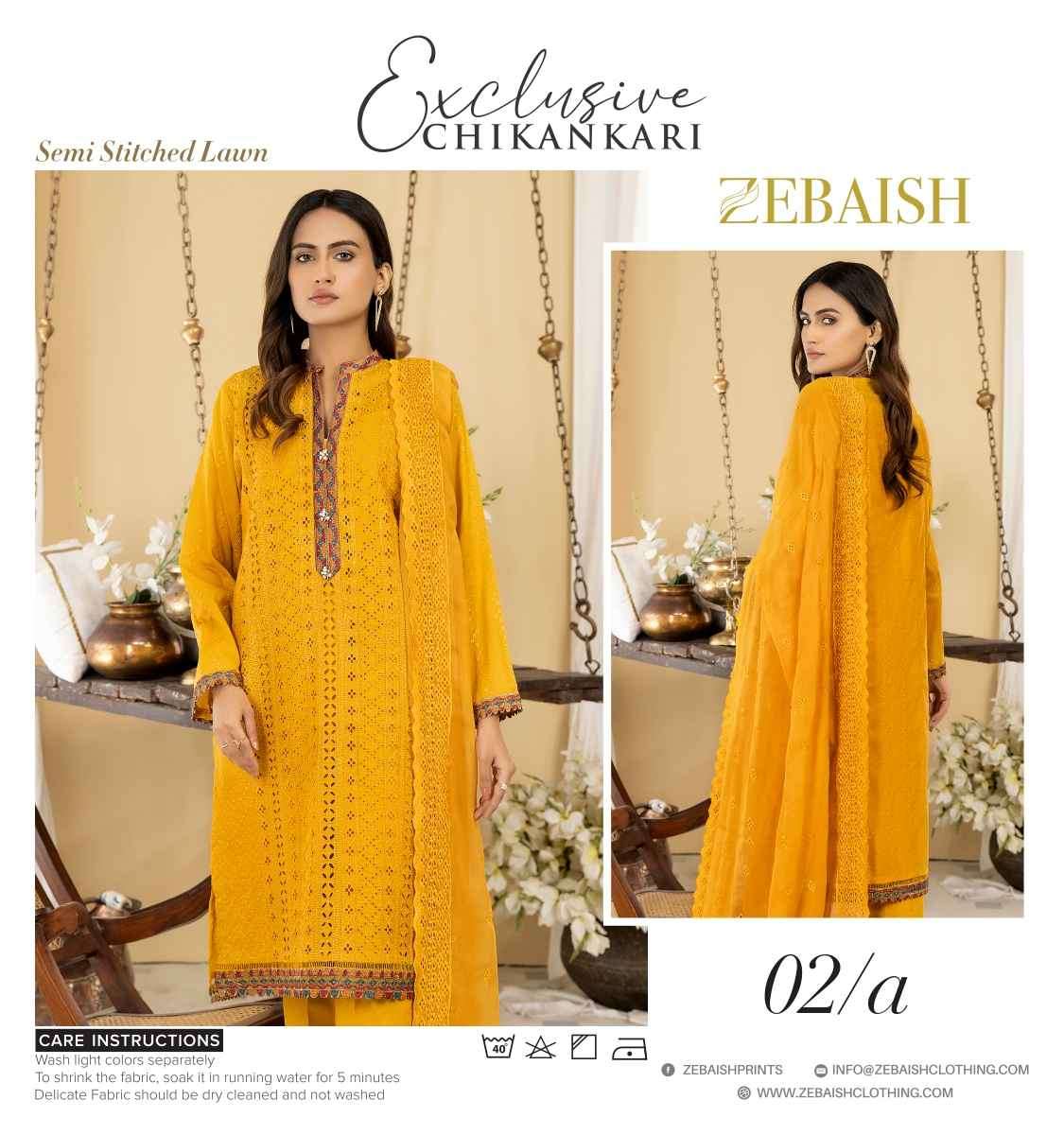 ORIGINAL PAKISTANI EXCLUSIVE CHIKANKARI BY ZEBAISH 01-A TO 04-E SERIES BEAUTIFUL PAKISTANI SUITS COLORFUL STYLISH FANCY CASUAL WEAR & ETHNIC WEAR FANCY DRESSES AT WHOLESALE PRICE