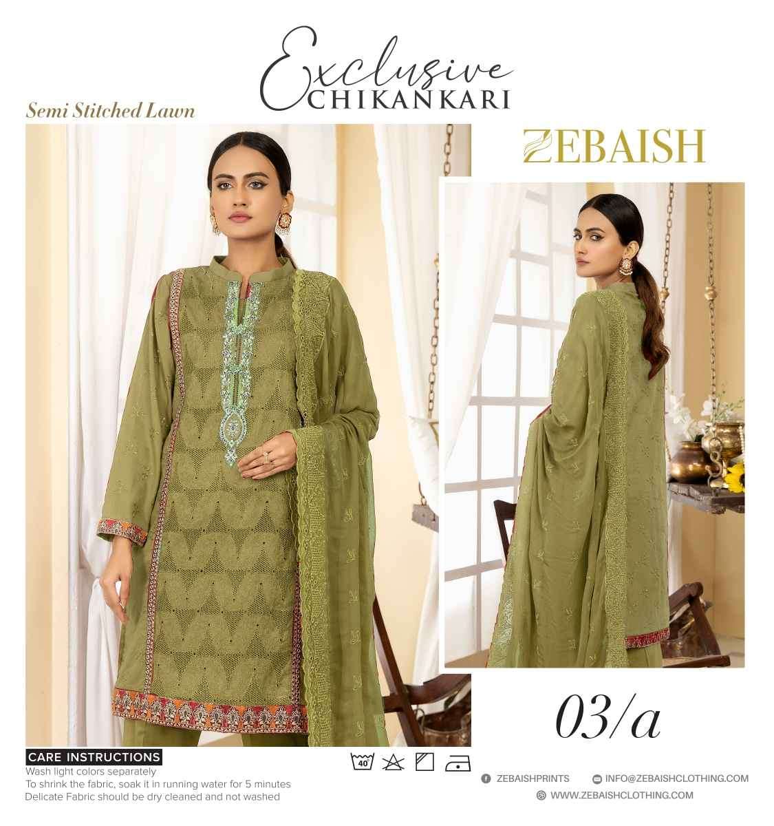 ORIGINAL PAKISTANI EXCLUSIVE CHIKANKARI BY ZEBAISH 01-A TO 04-E SERIES BEAUTIFUL PAKISTANI SUITS COLORFUL STYLISH FANCY CASUAL WEAR & ETHNIC WEAR FANCY DRESSES AT WHOLESALE PRICE