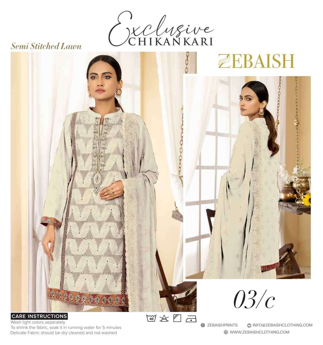 ORIGINAL PAKISTANI EXCLUSIVE CHIKANKARI BY ZEBAISH 01-A TO 04-E SERIES BEAUTIFUL PAKISTANI SUITS COLORFUL STYLISH FANCY CASUAL WEAR & ETHNIC WEAR FANCY DRESSES AT WHOLESALE PRICE