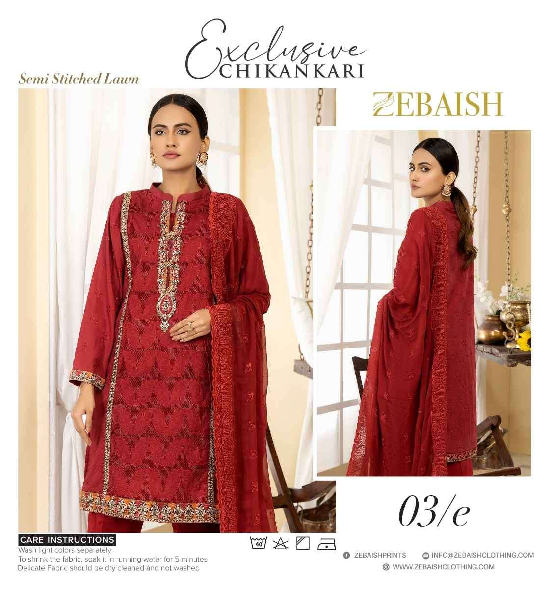 ORIGINAL PAKISTANI EXCLUSIVE CHIKANKARI BY ZEBAISH 01-A TO 04-E SERIES BEAUTIFUL PAKISTANI SUITS COLORFUL STYLISH FANCY CASUAL WEAR & ETHNIC WEAR FANCY DRESSES AT WHOLESALE PRICE