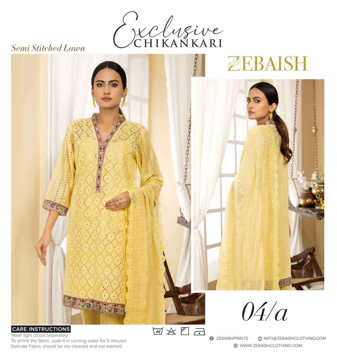 ORIGINAL PAKISTANI EXCLUSIVE CHIKANKARI BY ZEBAISH 01-A TO 04-E SERIES BEAUTIFUL PAKISTANI SUITS COLORFUL STYLISH FANCY CASUAL WEAR & ETHNIC WEAR FANCY DRESSES AT WHOLESALE PRICE