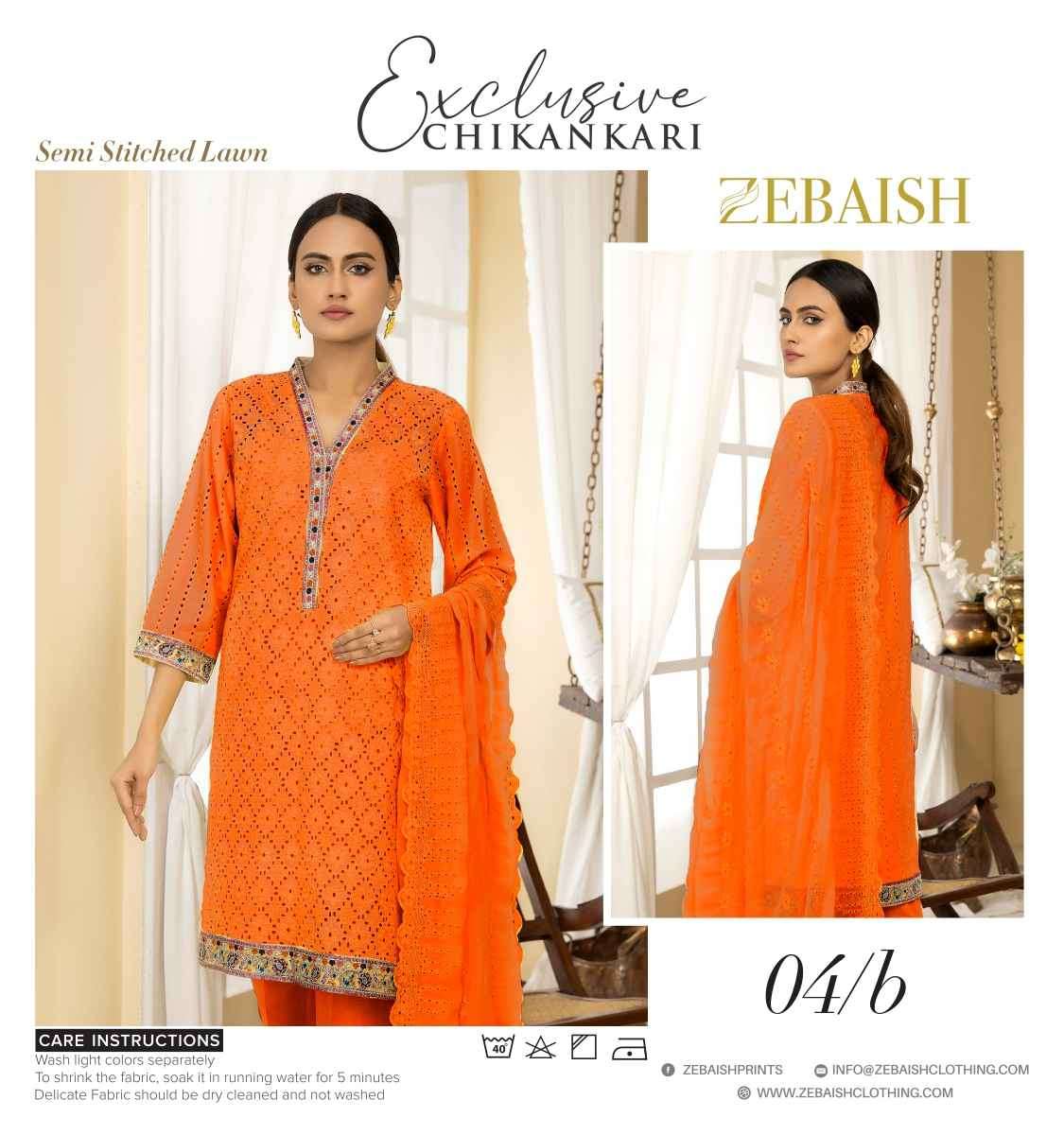 ORIGINAL PAKISTANI EXCLUSIVE CHIKANKARI BY ZEBAISH 01-A TO 04-E SERIES BEAUTIFUL PAKISTANI SUITS COLORFUL STYLISH FANCY CASUAL WEAR & ETHNIC WEAR FANCY DRESSES AT WHOLESALE PRICE