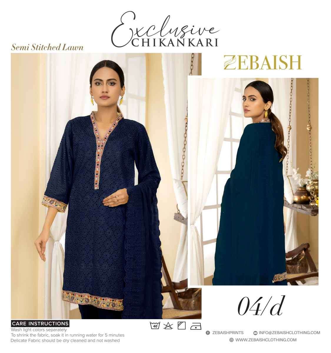 ORIGINAL PAKISTANI EXCLUSIVE CHIKANKARI BY ZEBAISH 01-A TO 04-E SERIES BEAUTIFUL PAKISTANI SUITS COLORFUL STYLISH FANCY CASUAL WEAR & ETHNIC WEAR FANCY DRESSES AT WHOLESALE PRICE