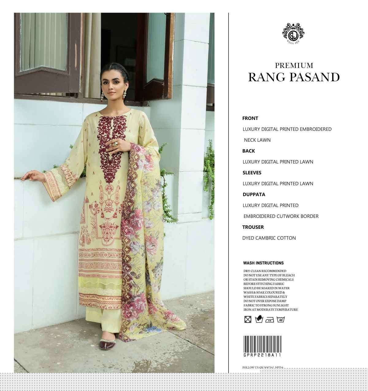 ORIGINAL PAKISTANI PREMIUM RANG PASAND BY GULL LEE 01 TO 12 SERIES BEAUTIFUL PAKISTANI SUITS COLORFUL STYLISH FANCY CASUAL WEAR & ETHNIC WEAR FANCY DRESSES AT WHOLESALE PRICE