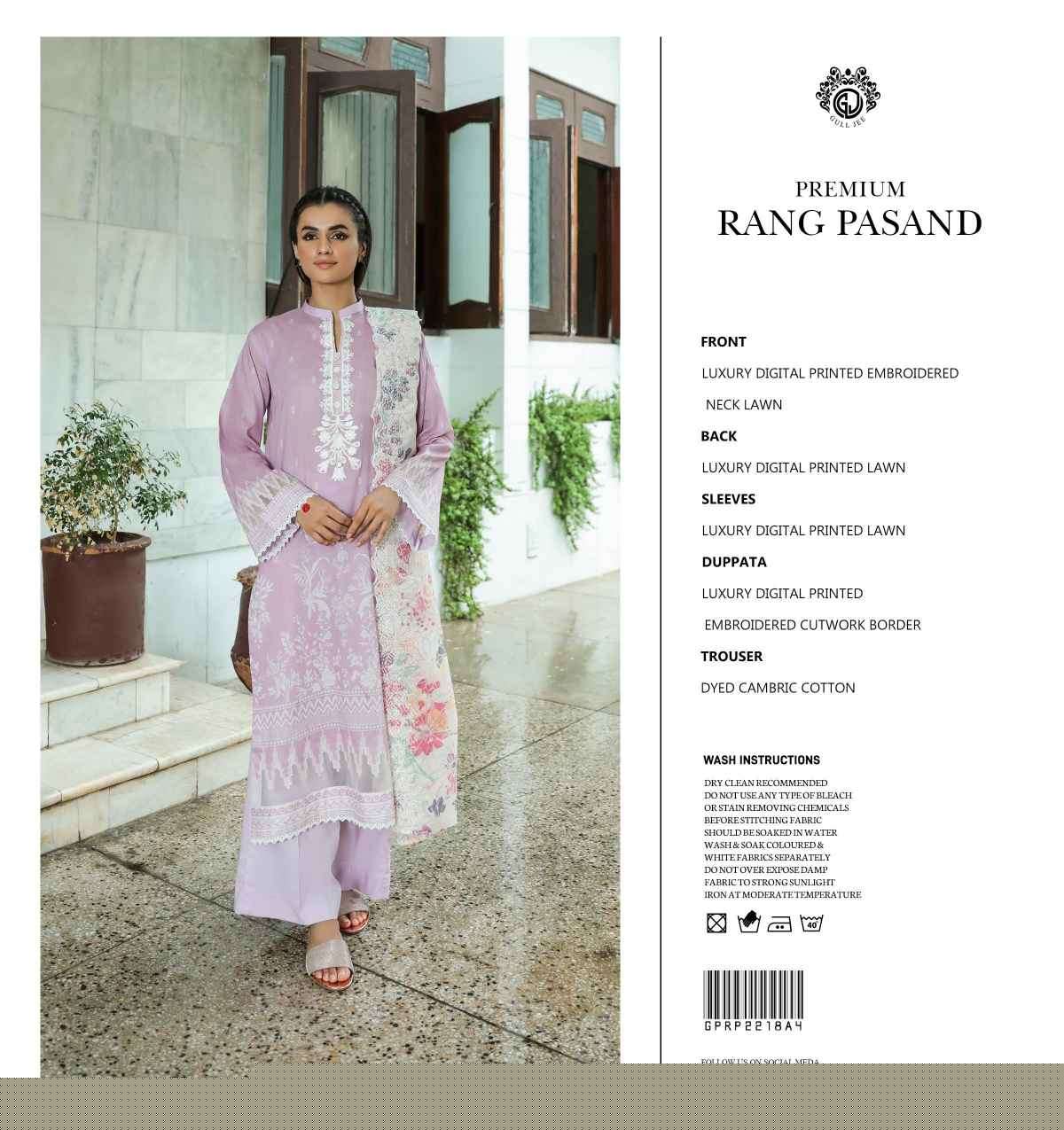 ORIGINAL PAKISTANI PREMIUM RANG PASAND BY GULL LEE 01 TO 12 SERIES BEAUTIFUL PAKISTANI SUITS COLORFUL STYLISH FANCY CASUAL WEAR & ETHNIC WEAR FANCY DRESSES AT WHOLESALE PRICE