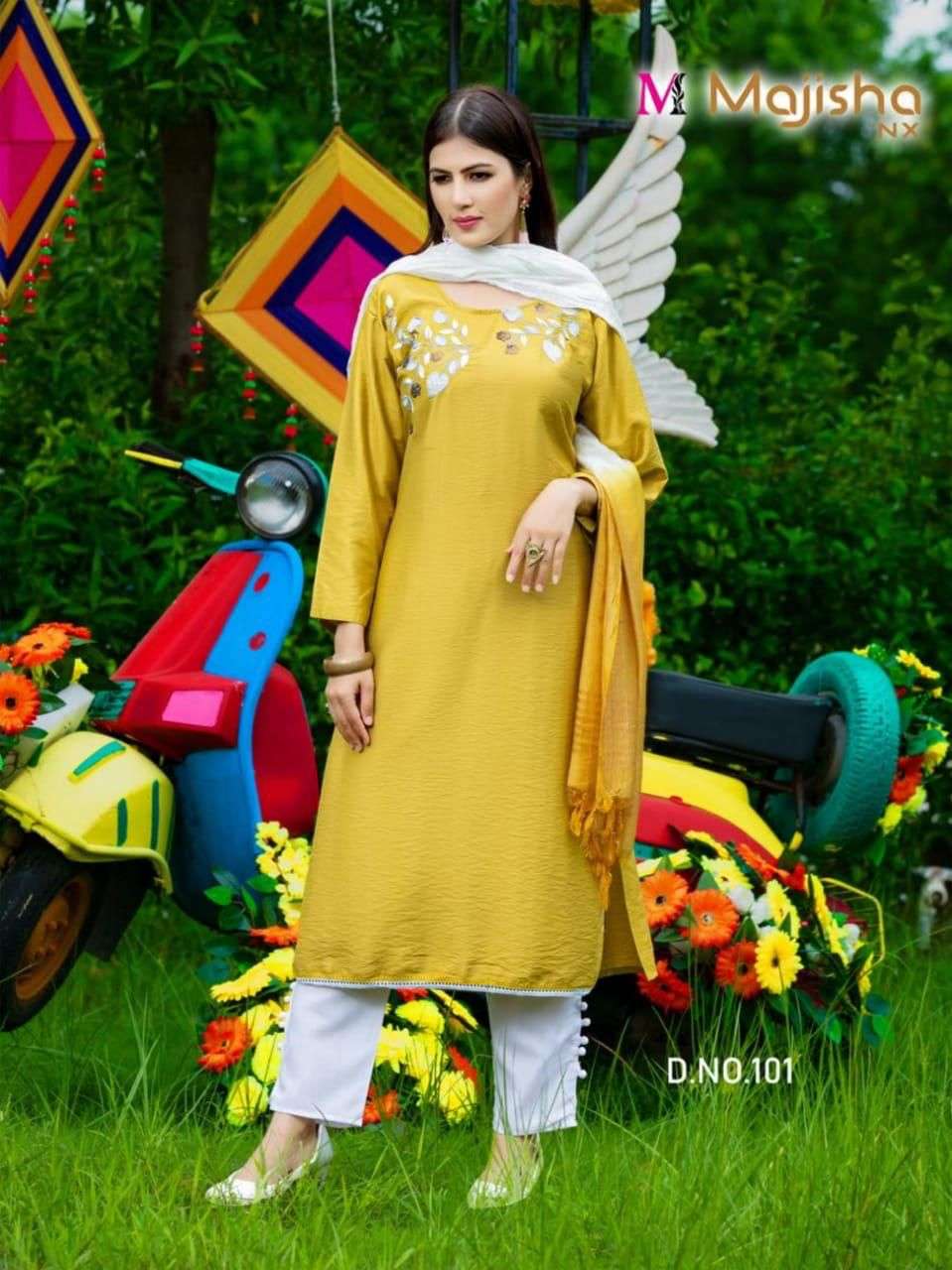 SERINA VOL-1 BY MAJISHA NX 101 TO 106 SERIES BEAUTIFUL SUITS COLORFUL STYLISH FANCY CASUAL WEAR & ETHNIC WEAR VISCOSE SILK RAYON DRESSES AT WHOLESALE PRICE