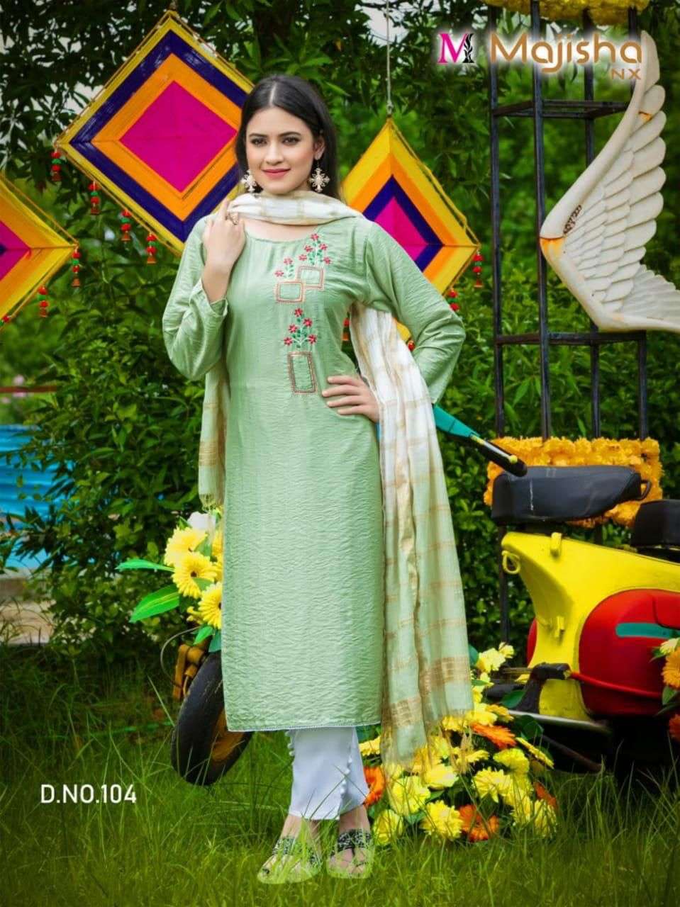 SERINA VOL-1 BY MAJISHA NX 101 TO 106 SERIES BEAUTIFUL SUITS COLORFUL STYLISH FANCY CASUAL WEAR & ETHNIC WEAR VISCOSE SILK RAYON DRESSES AT WHOLESALE PRICE