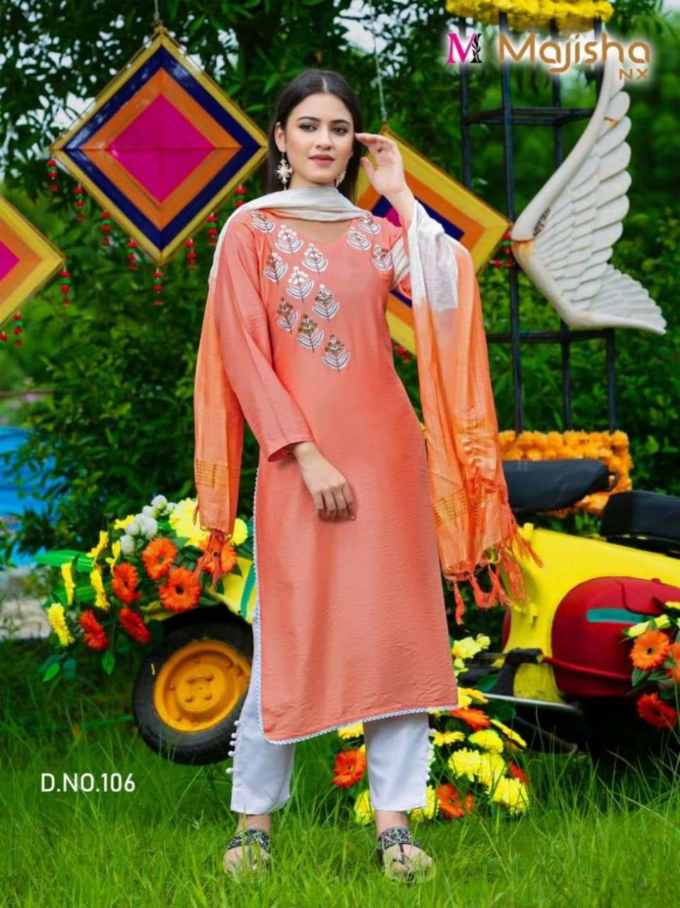 SERINA VOL-1 BY MAJISHA NX 101 TO 106 SERIES BEAUTIFUL SUITS COLORFUL STYLISH FANCY CASUAL WEAR & ETHNIC WEAR VISCOSE SILK RAYON DRESSES AT WHOLESALE PRICE