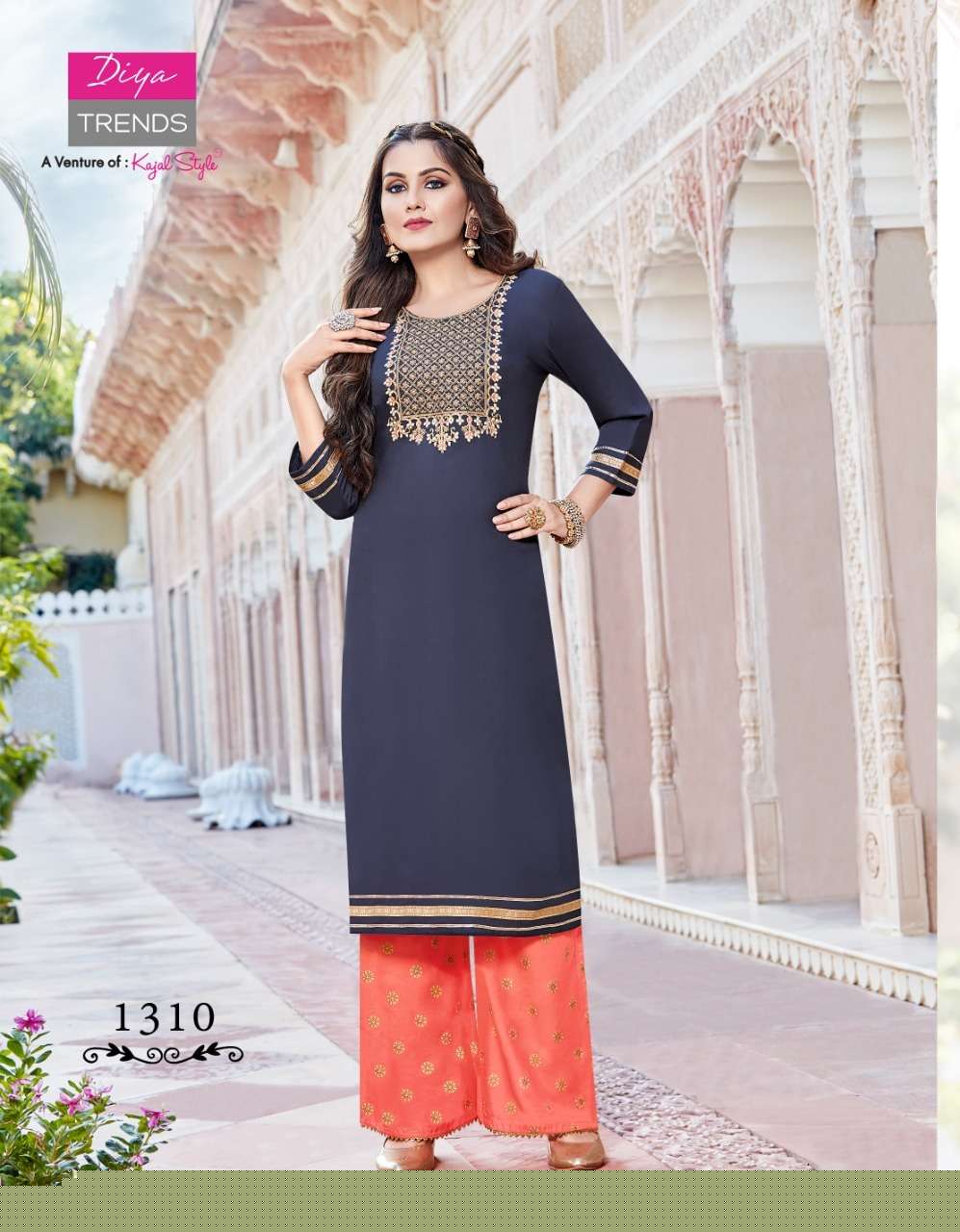 BIBA VOL-13 BY DIYA TRENDS 1301 TO 1310 SERIES BEAUTIFUL COLORFUL STYLISH FANCY CASUAL WEAR & ETHNIC WEAR & READY TO WEAR RAYON PRINT KURTIS WITH BOTTOM AT WHOLESALE PRICE