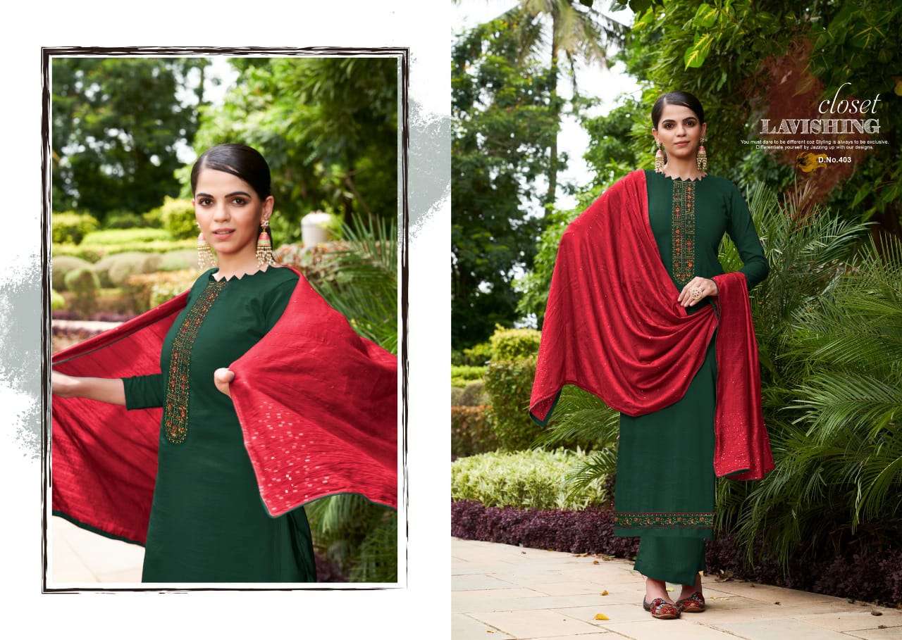 NIMMA BY CHERRY 401 TO 404 SERIES BEAUTIFUL SUITS COLORFUL STYLISH FANCY CASUAL WEAR & ETHNIC WEAR PURE SILK DRESSES AT WHOLESALE PRICE