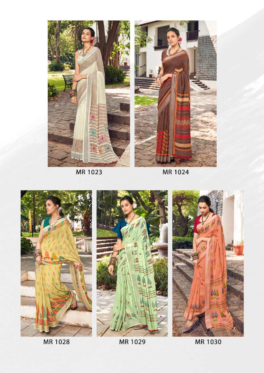 MERCURY VOL-3 BY SR 1021 TO 1030 SERIES INDIAN TRADITIONAL WEAR COLLECTION BEAUTIFUL STYLISH FANCY COLORFUL PARTY WEAR & OCCASIONAL WEAR PURE LINEN SAREES AT WHOLESALE PRICE