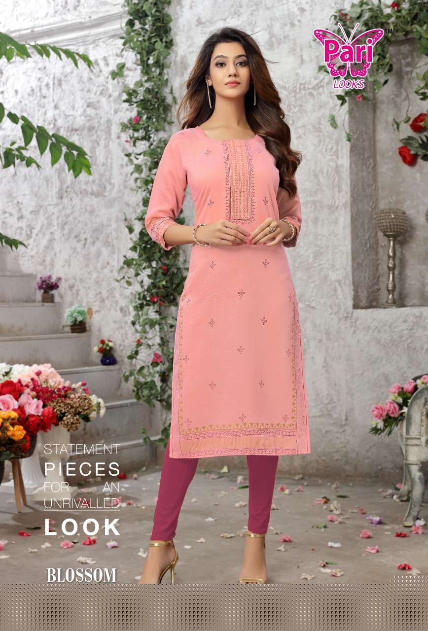BLOSSOM BY PARI 101 TO 108 SERIES DESIGNER STYLISH FANCY COLORFUL BEAUTIFUL PARTY WEAR & ETHNIC WEAR COLLECTION VISCOSE RAYON KURTIS AT WHOLESALE PRICE