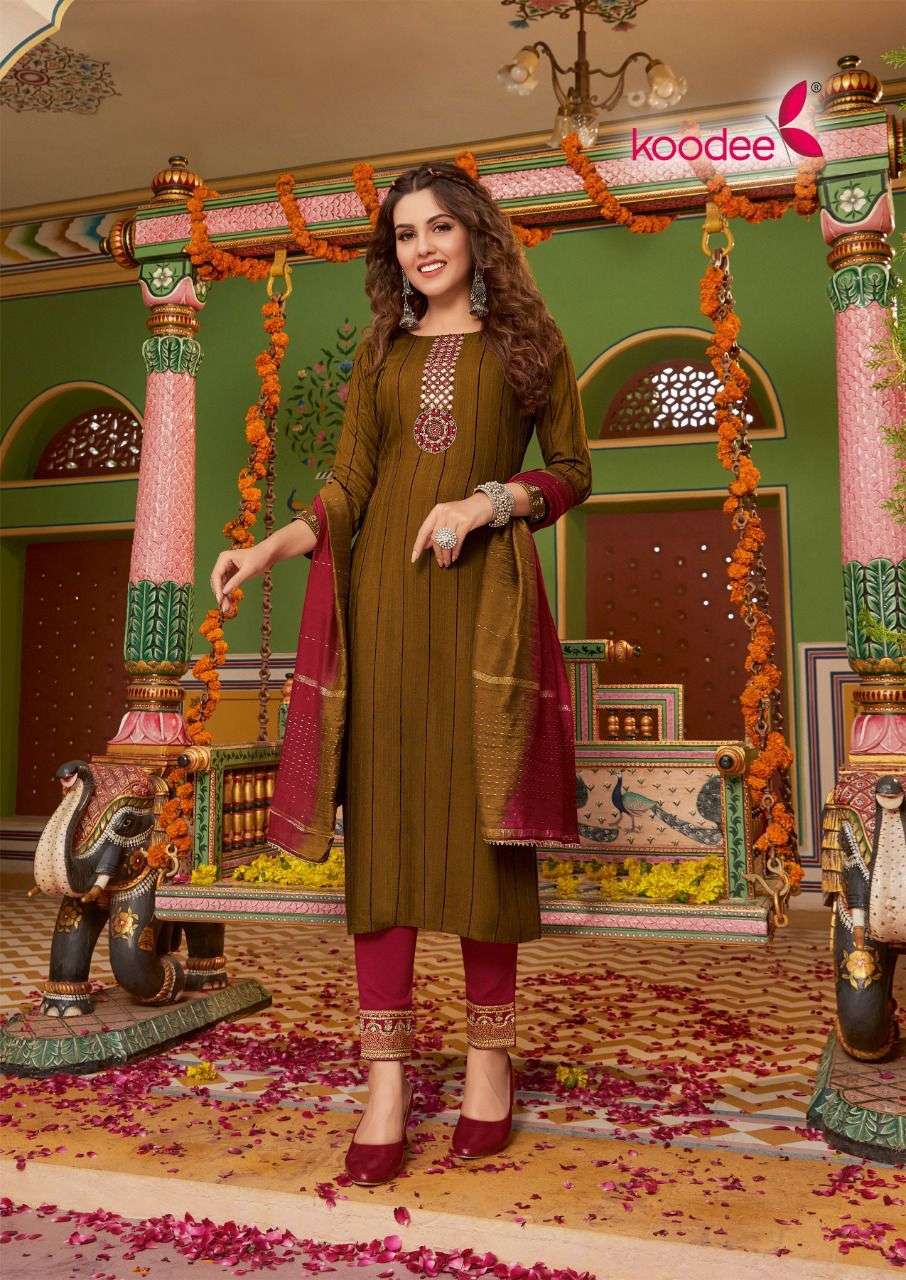Saheli Vol-14 By Koodee 1401 To 1406 Series Beautiful Stylish Festive Suits Fancy Colorful Casual Wear & Ethnic Wear & Ready To Wear Viscose Velvet Embroidered Dresses At Wholesale Price