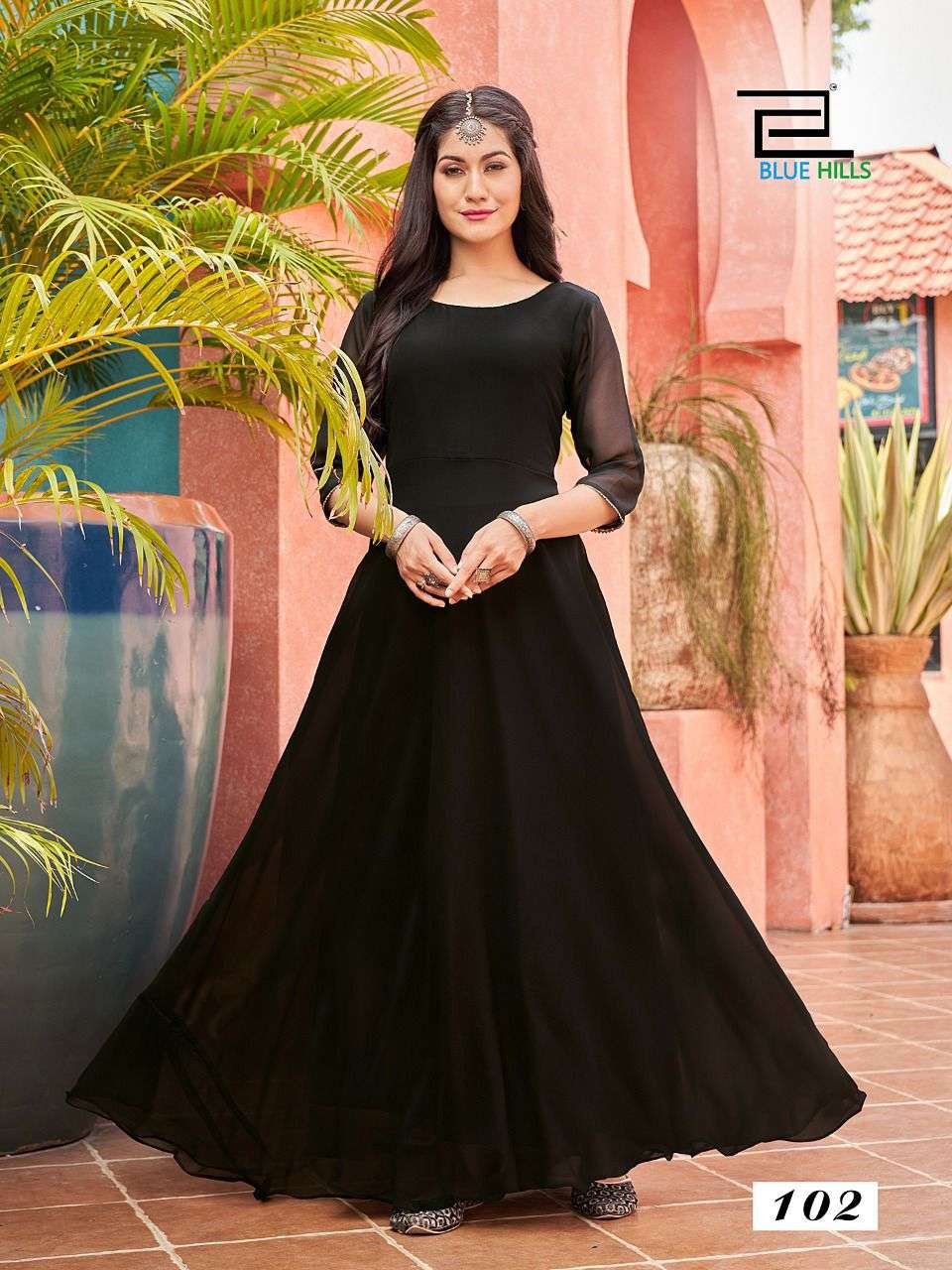 GINISHA BY BLUE HILLS 101 TO 105 SERIES BEAUTIFUL STYLISH FANCY COLORFUL CASUAL WEAR & ETHNIC WEAR GEORGETTE GOWNS AT WHOLESALE PRICE