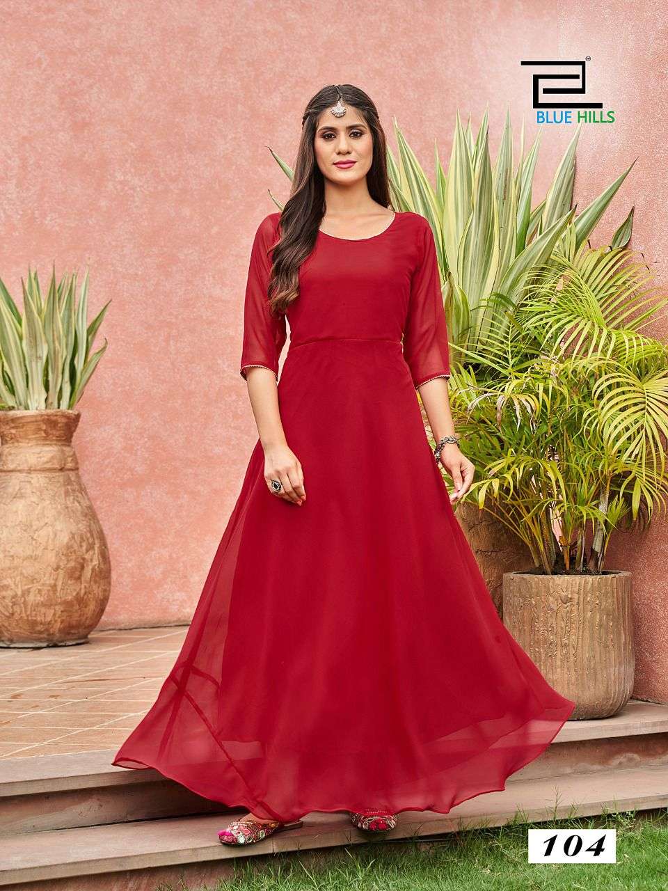 GINISHA BY BLUE HILLS 101 TO 105 SERIES BEAUTIFUL STYLISH FANCY COLORFUL CASUAL WEAR & ETHNIC WEAR GEORGETTE GOWNS AT WHOLESALE PRICE