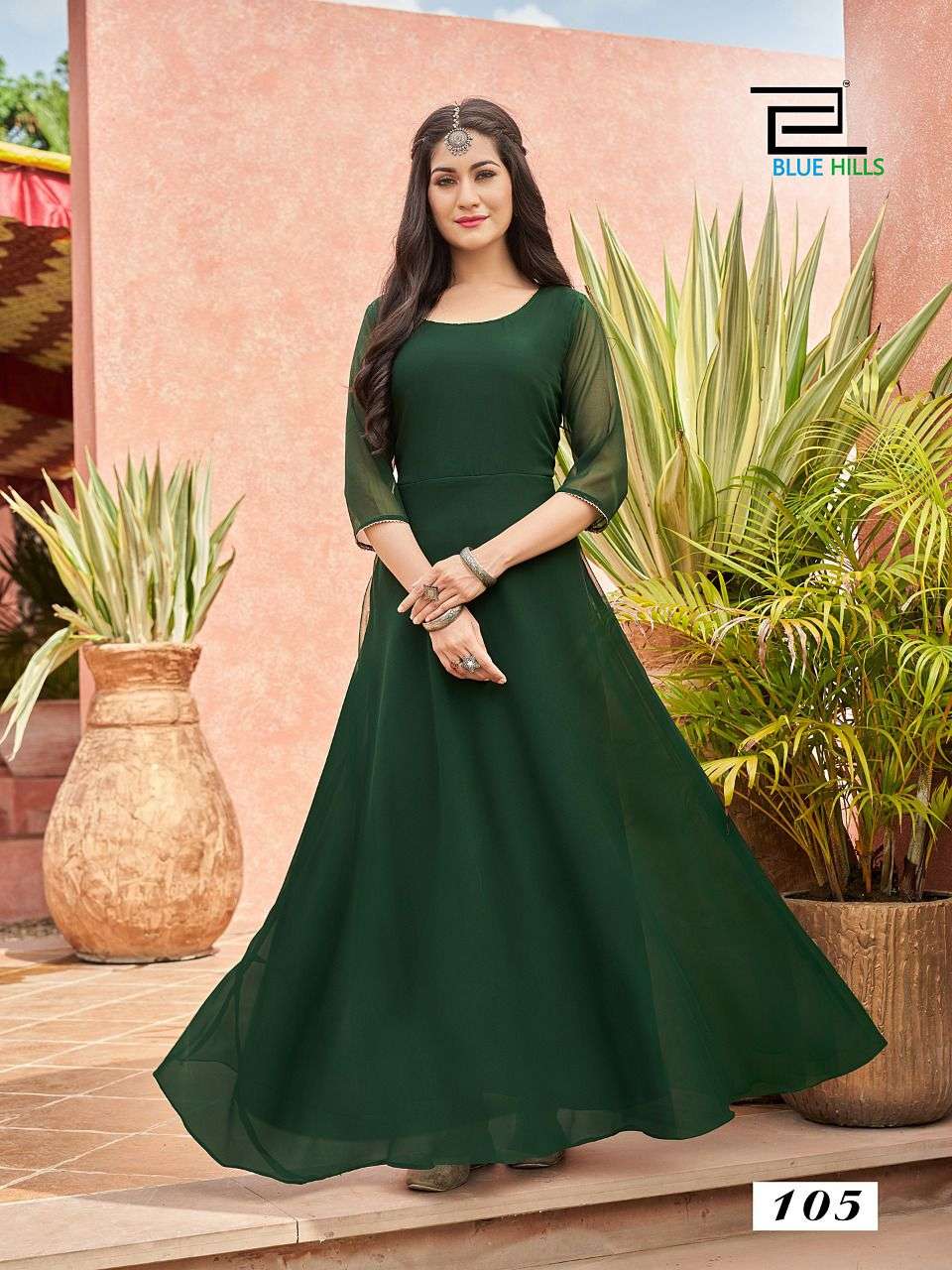 GINISHA BY BLUE HILLS 101 TO 105 SERIES BEAUTIFUL STYLISH FANCY COLORFUL CASUAL WEAR & ETHNIC WEAR GEORGETTE GOWNS AT WHOLESALE PRICE