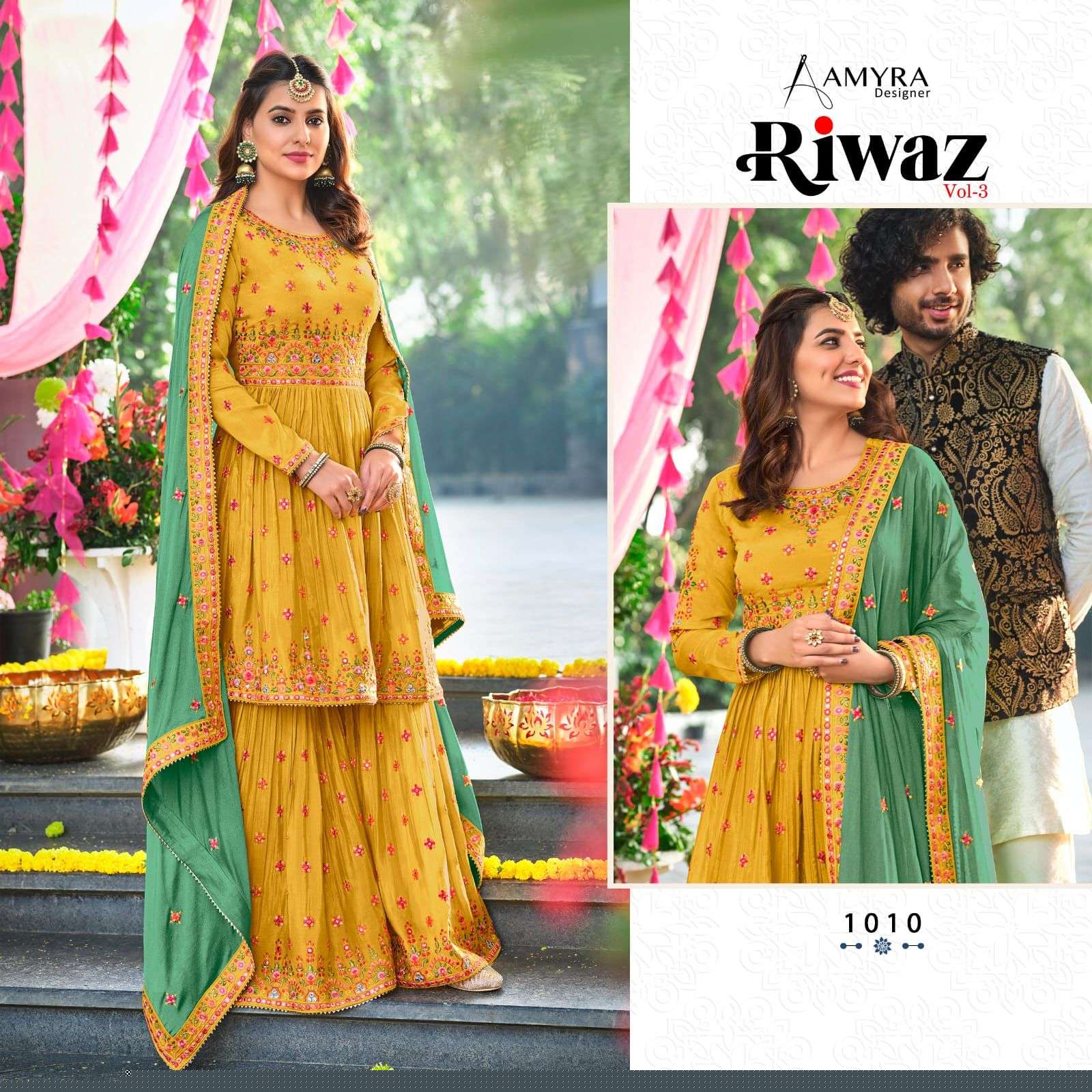 Riwaz Vol-3 By Amyra Designer 1009 To 1012 Series Beautiful Stylish Sharara Suits Fancy Colorful Casual Wear & Ethnic Wear & Ready To Wear Heavy Chinnon Embroidered Dresses At Wholesale Price