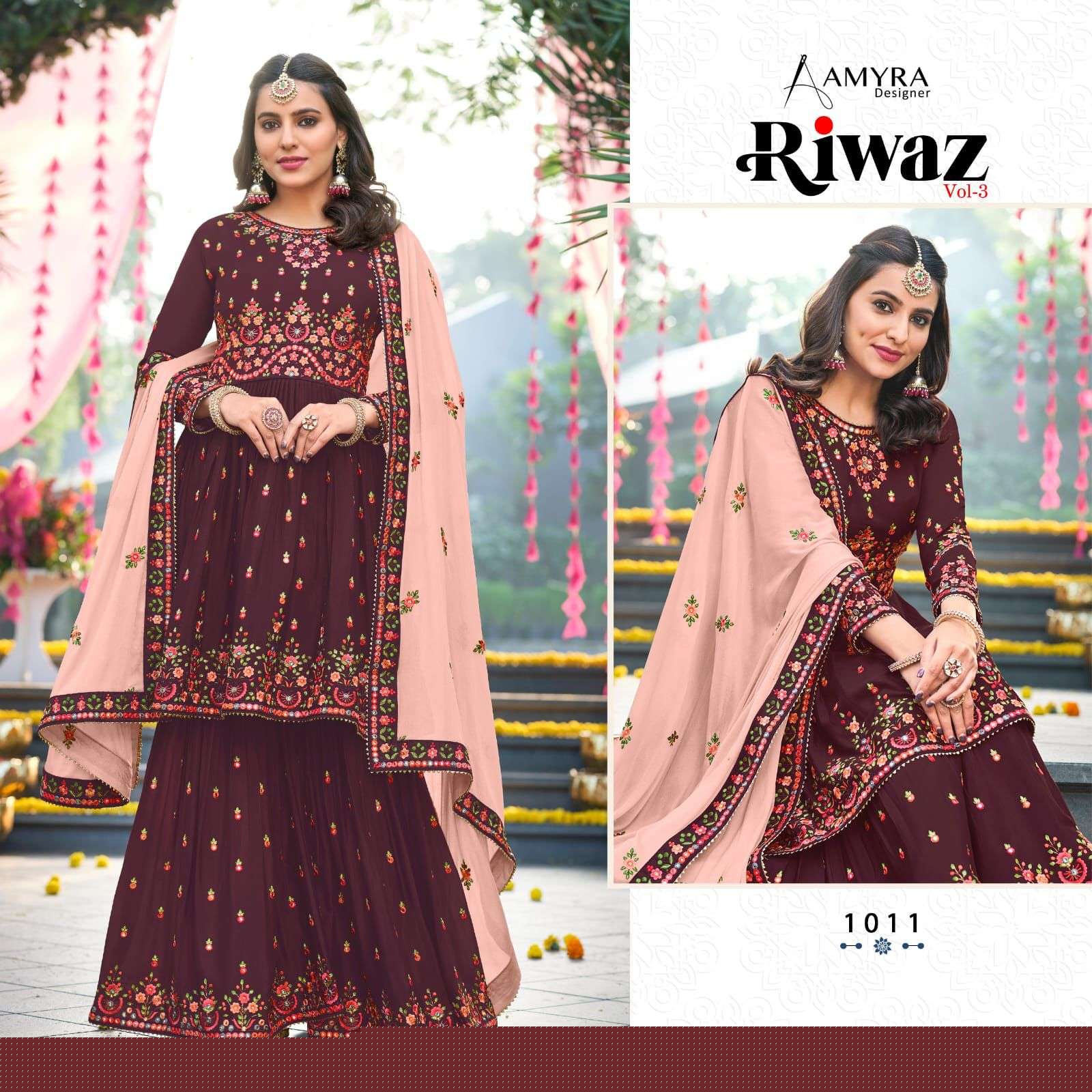 Riwaz Vol-3 By Amyra Designer 1009 To 1012 Series Beautiful Stylish Sharara Suits Fancy Colorful Casual Wear & Ethnic Wear & Ready To Wear Heavy Chinnon Embroidered Dresses At Wholesale Price