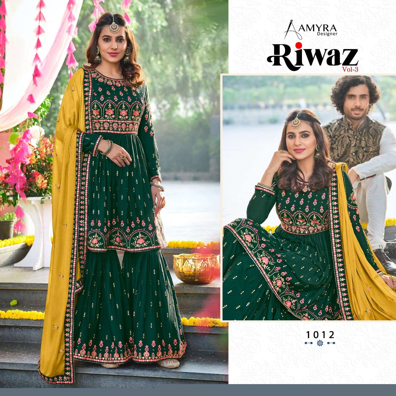Riwaz Vol-3 By Amyra Designer 1009 To 1012 Series Beautiful Stylish Sharara Suits Fancy Colorful Casual Wear & Ethnic Wear & Ready To Wear Heavy Chinnon Embroidered Dresses At Wholesale Price