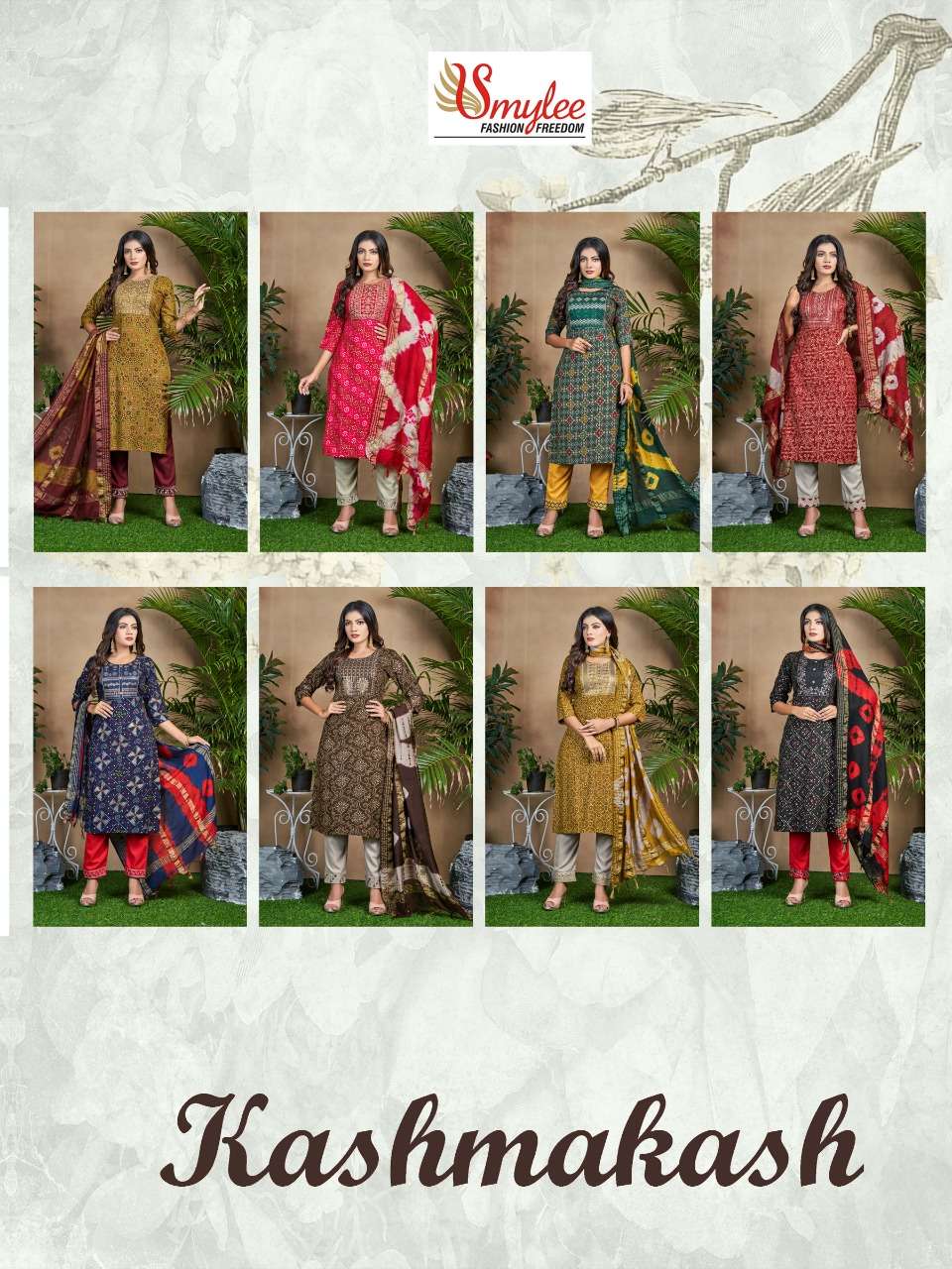 KASHMAKASH BY SMYLEE 01 TO 08 SERIES BEAUTIFUL SUITS COLORFUL STYLISH FANCY CASUAL WEAR & ETHNIC WEAR RAYON FOIL PRINT DRESSES AT WHOLESALE PRICE