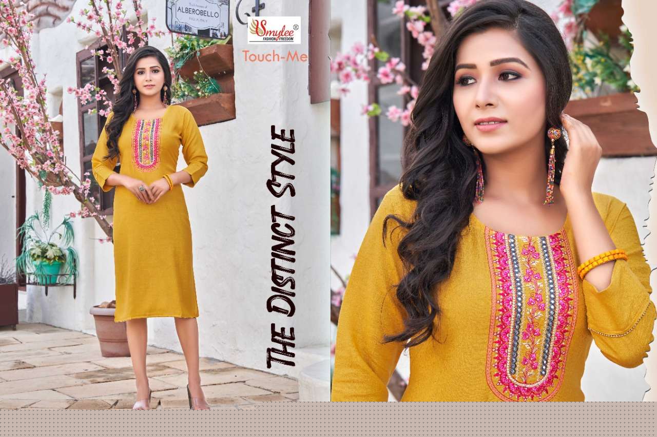 TOUCH ME BY SMYLEE 01 TO 08 SERIES DESIGNER STYLISH FANCY COLORFUL BEAUTIFUL PARTY WEAR & ETHNIC WEAR COLLECTION VISCOSE RAYON KURTIS AT WHOLESALE PRICE