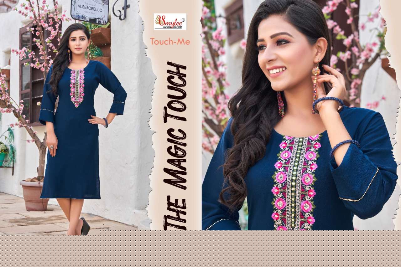 TOUCH ME BY SMYLEE 01 TO 08 SERIES DESIGNER STYLISH FANCY COLORFUL BEAUTIFUL PARTY WEAR & ETHNIC WEAR COLLECTION VISCOSE RAYON KURTIS AT WHOLESALE PRICE