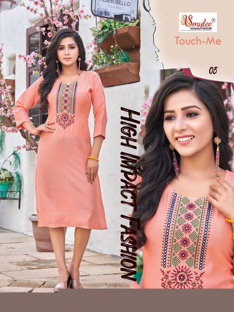 TOUCH ME BY SMYLEE 01 TO 08 SERIES DESIGNER STYLISH FANCY COLORFUL BEAUTIFUL PARTY WEAR & ETHNIC WEAR COLLECTION VISCOSE RAYON KURTIS AT WHOLESALE PRICE
