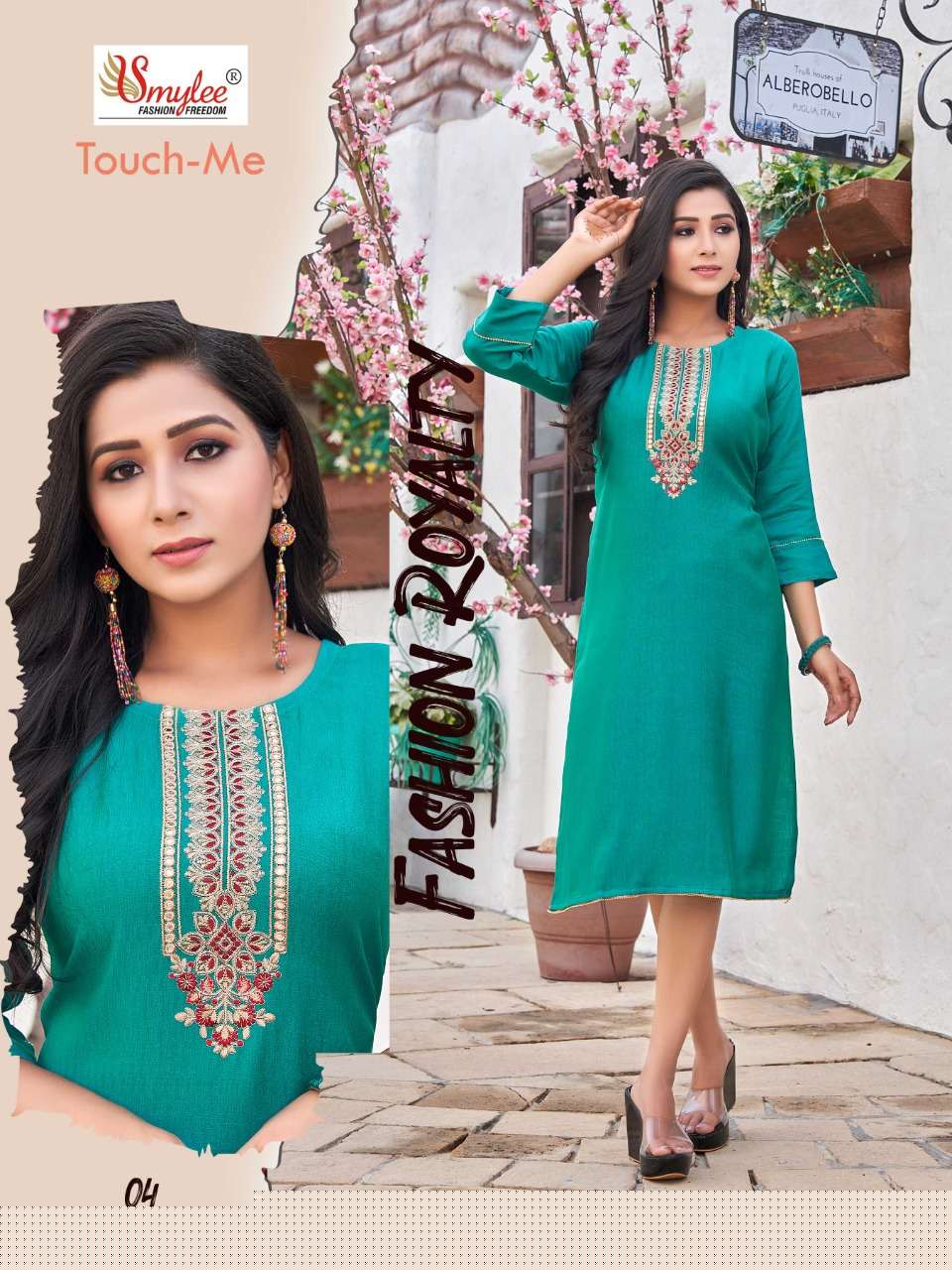 TOUCH ME BY SMYLEE 01 TO 08 SERIES DESIGNER STYLISH FANCY COLORFUL BEAUTIFUL PARTY WEAR & ETHNIC WEAR COLLECTION VISCOSE RAYON KURTIS AT WHOLESALE PRICE