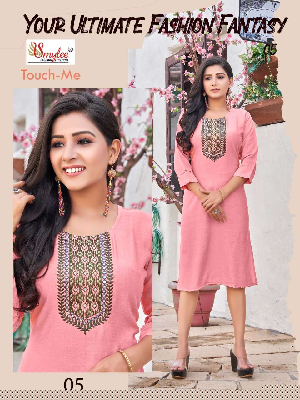 TOUCH ME BY SMYLEE 01 TO 08 SERIES DESIGNER STYLISH FANCY COLORFUL BEAUTIFUL PARTY WEAR & ETHNIC WEAR COLLECTION VISCOSE RAYON KURTIS AT WHOLESALE PRICE