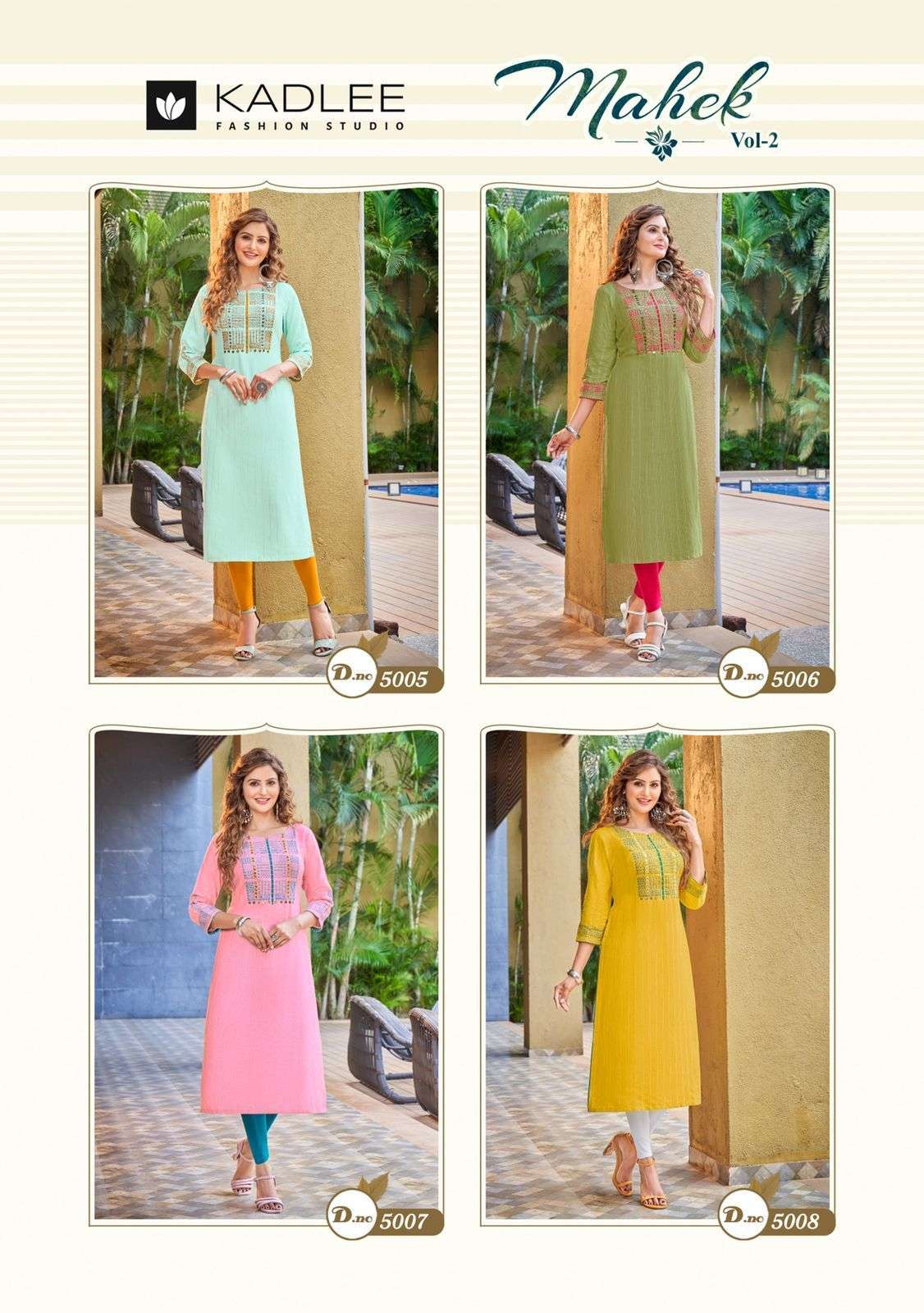 MAHEK VOL-2 BY KADLEE 5005 TO 5008 SERIES DESIGNER STYLISH FANCY COLORFUL BEAUTIFUL PARTY WEAR & ETHNIC WEAR COLLECTION PURE RAYON KURTIS AT WHOLESALE PRICE