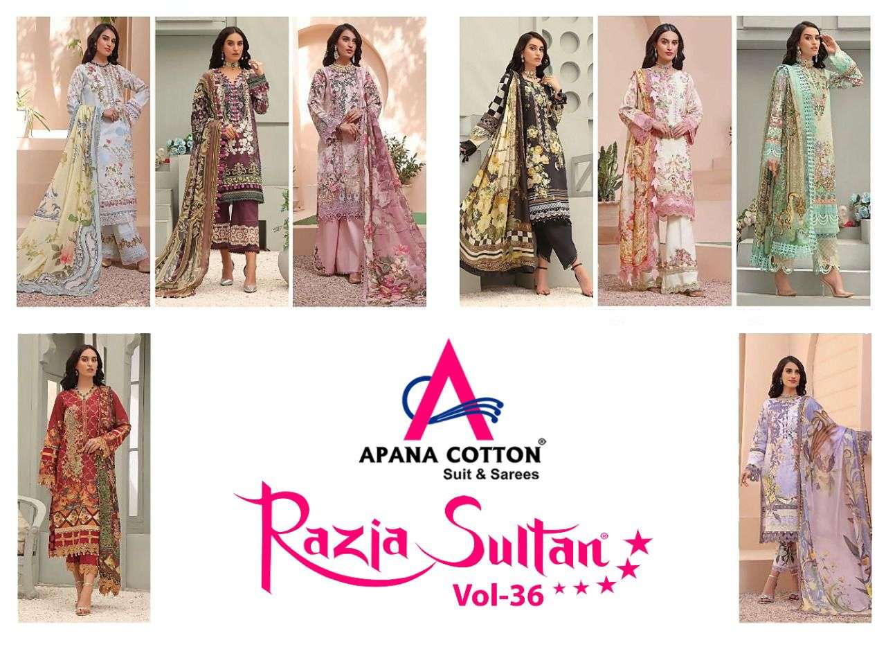 RAZIA SULTAN VOL-36 BY APANA COTTON 1001 TO 1008 SERIES BEAUTIFUL SUITS STYLISH FANCY COLORFUL CASUAL WEAR & ETHNIC WEAR COTTON PRINTED DRESSES AT WHOLESALE PRICE