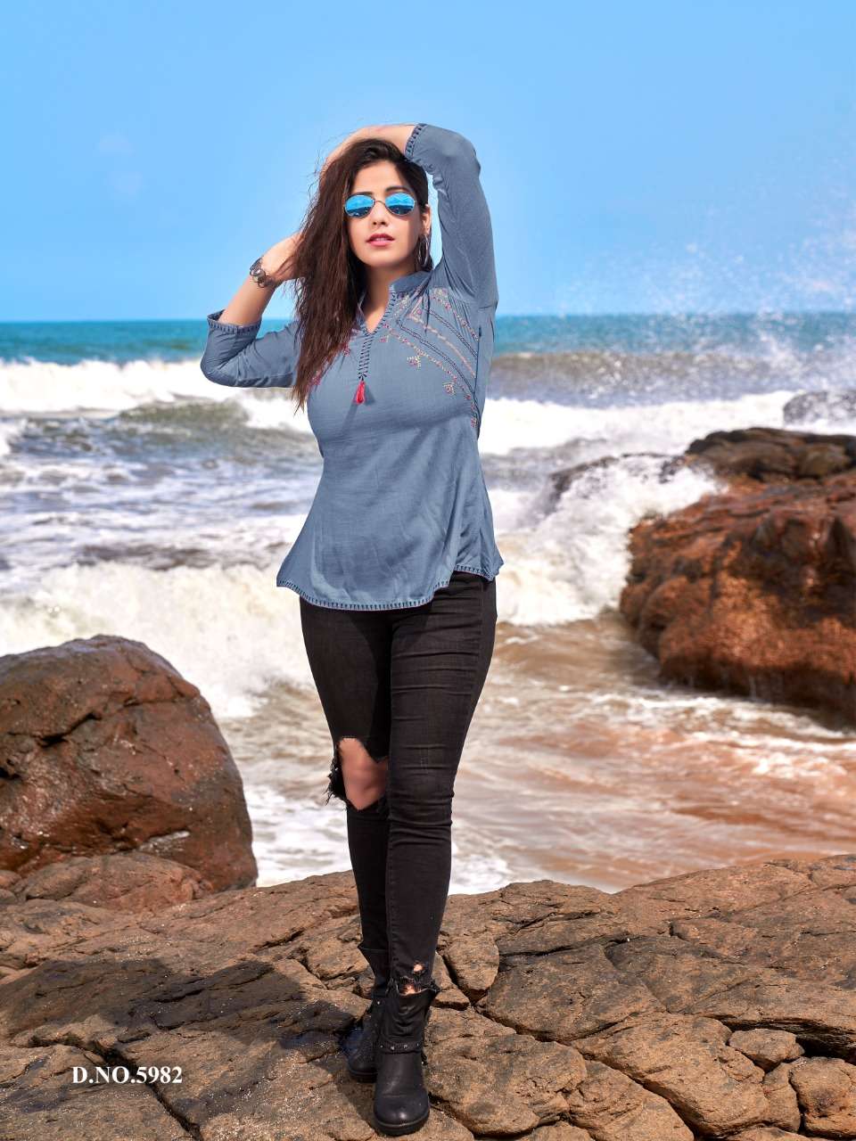 BOLD VOL-6 BY YAMI FASHION 5981 TO 5989 SERIES BEAUTIFUL COLORFUL STYLISH FANCY CASUAL WEAR & READY TO WEAR HEAVY RAYON SLUB TOPS AT WHOLESALE PRICE