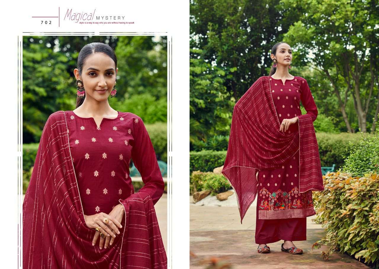 SHUBH BY CHERRY 701 TO 704 SERIES BEAUTIFUL SUITS COLORFUL STYLISH FANCY CASUAL WEAR & ETHNIC WEAR JACQUARD SILK DRESSES AT WHOLESALE PRICE